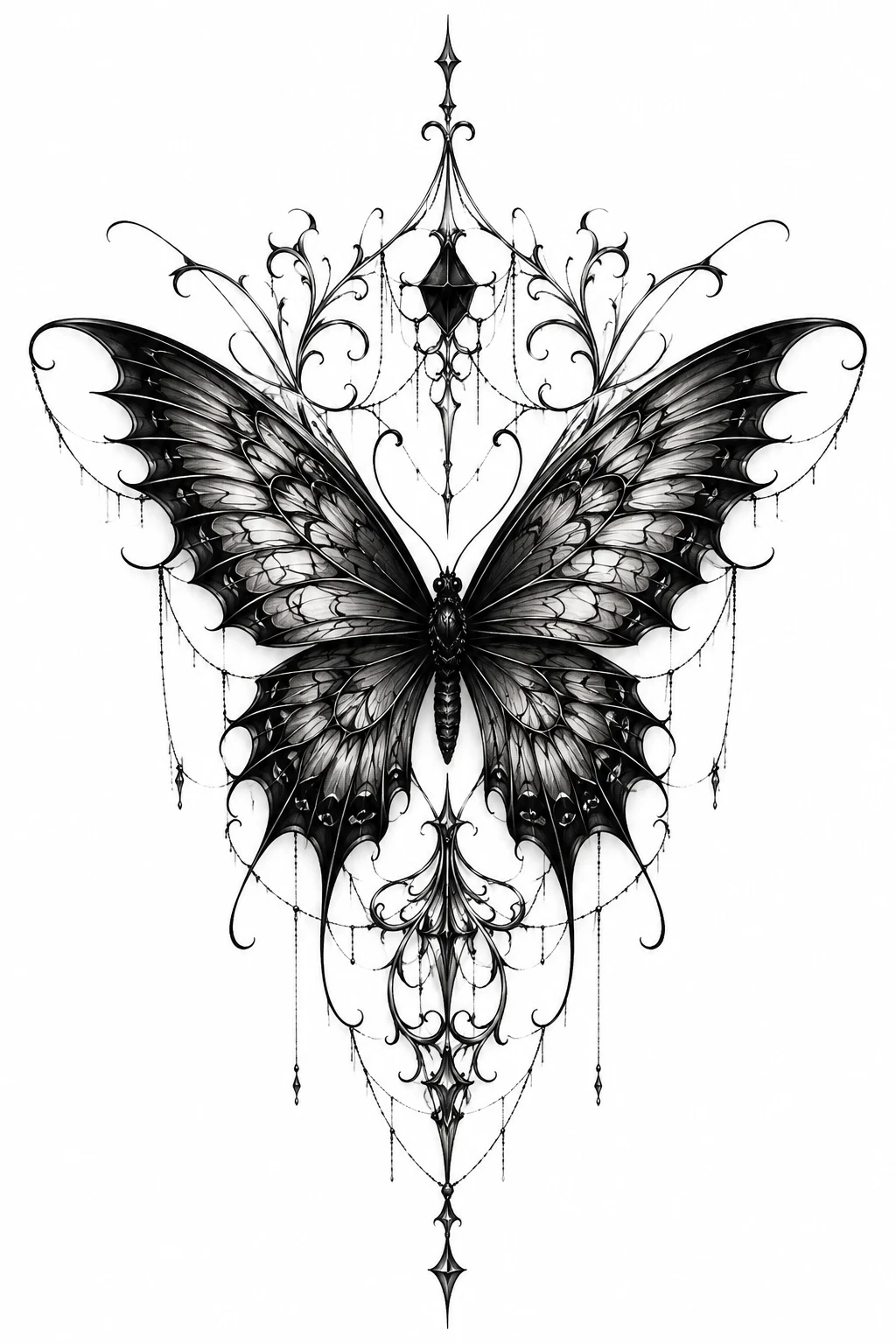 Gothic Butterfly Chest Tattoo — butterfly chest tattoo style outfit