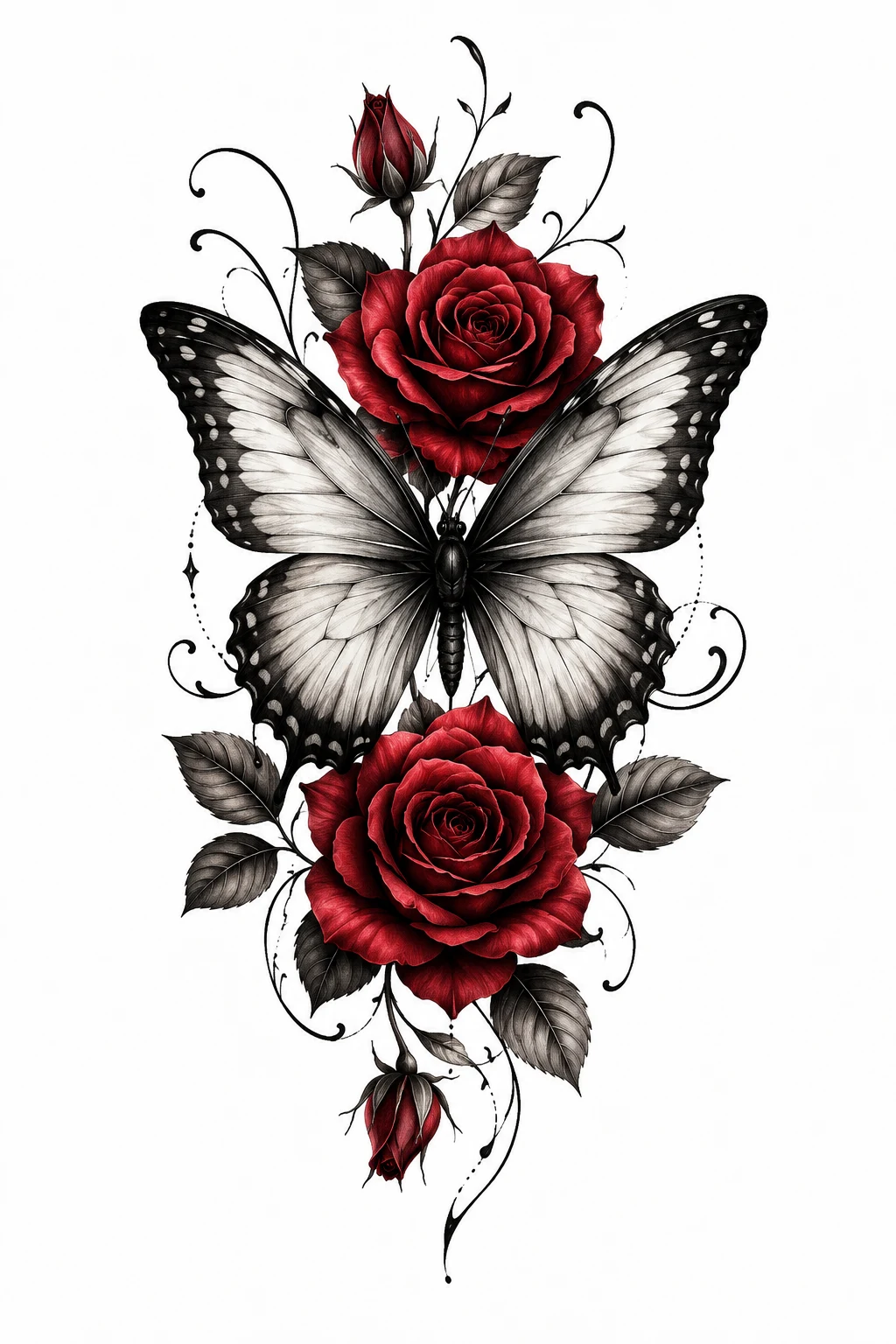 Butterfly With Red Roses — butterfly chest tattoo style outfit