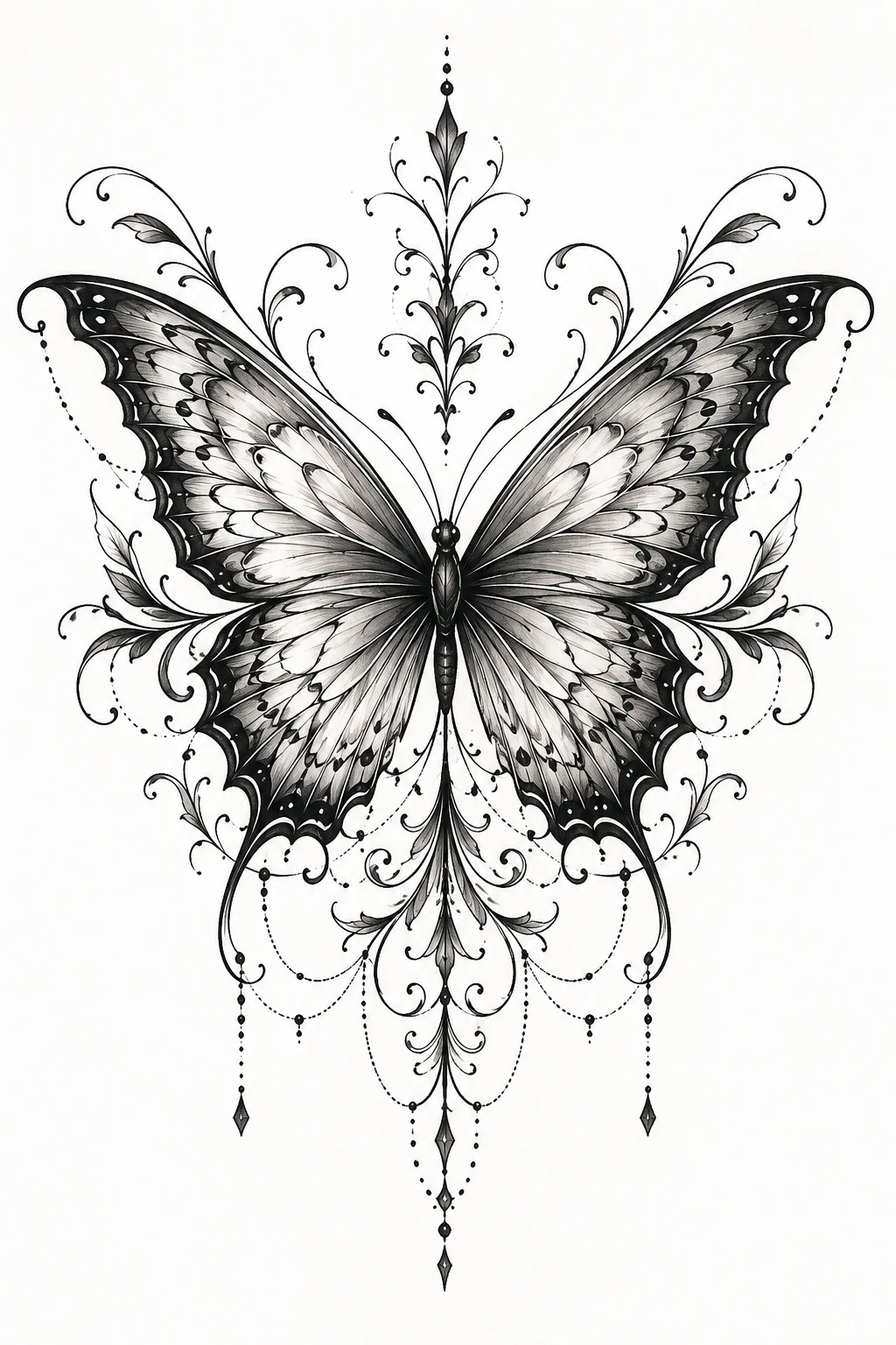 Large Symmetrical Butterfly Centerpiece — butterfly chest tattoo style outfit