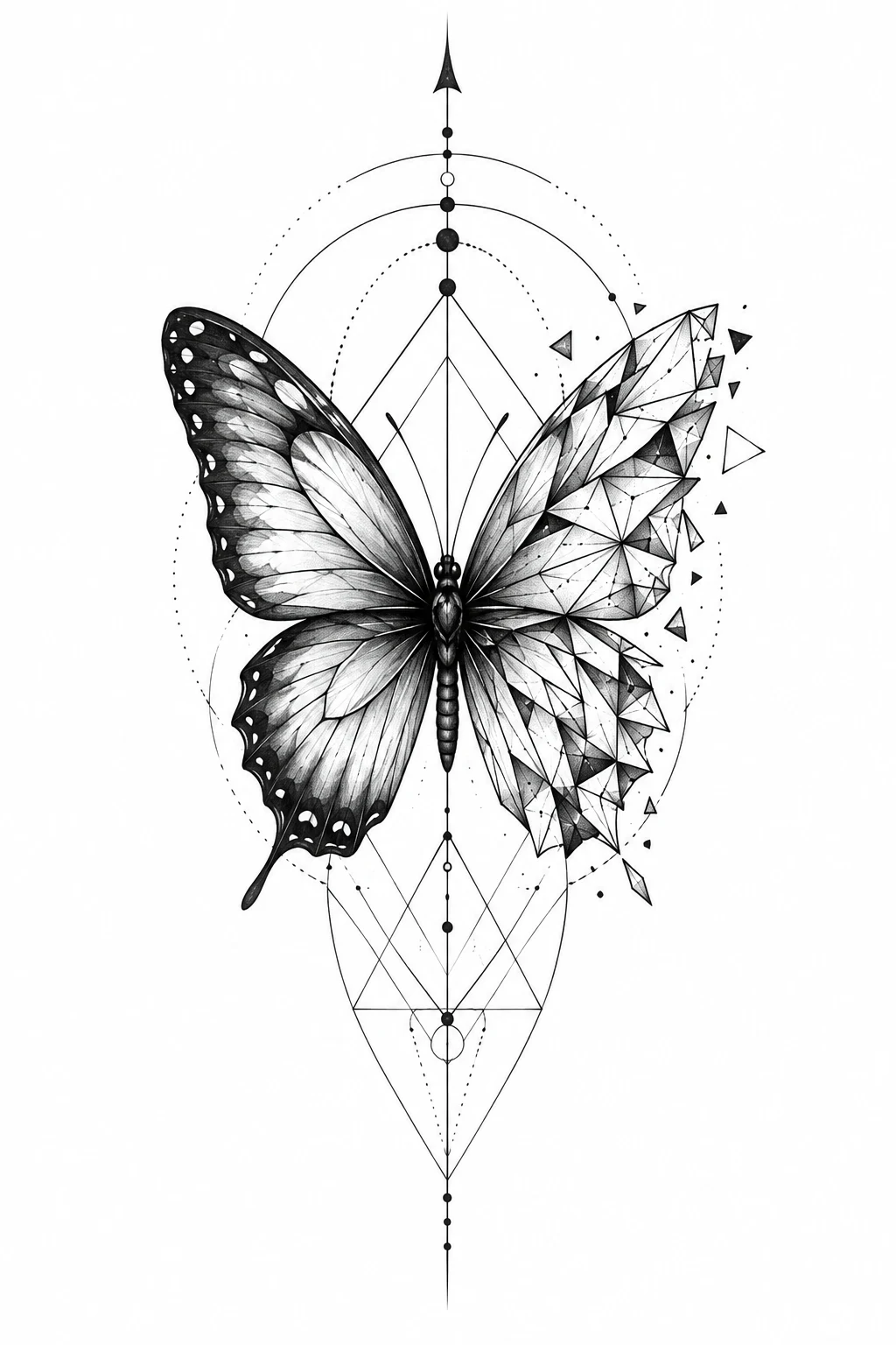 Geometric Butterfly Transformation — butterfly cover up tattoo style outfit
