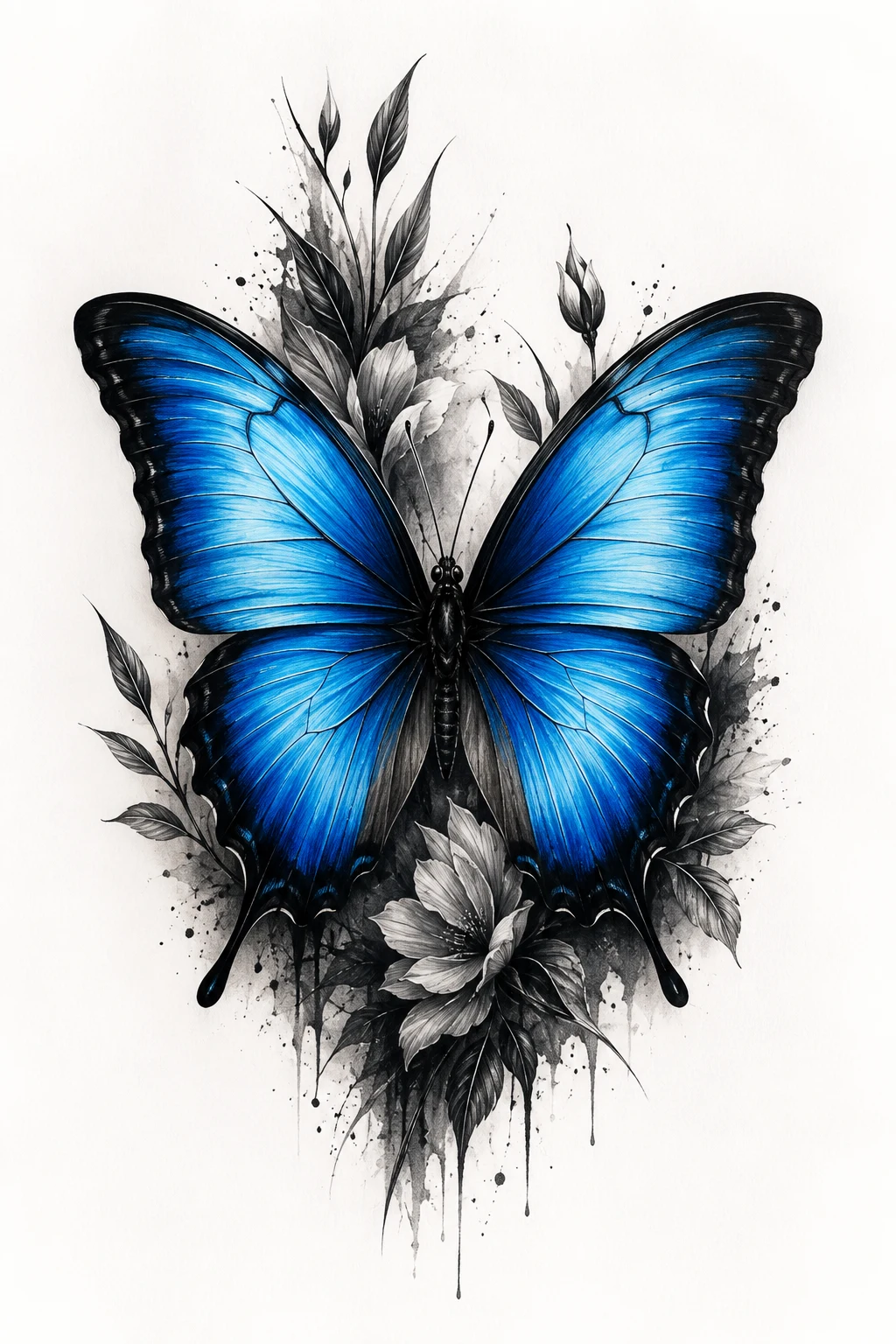 Blue Morpho Butterfly With Deep Shading — butterfly cover up tattoo style outfit