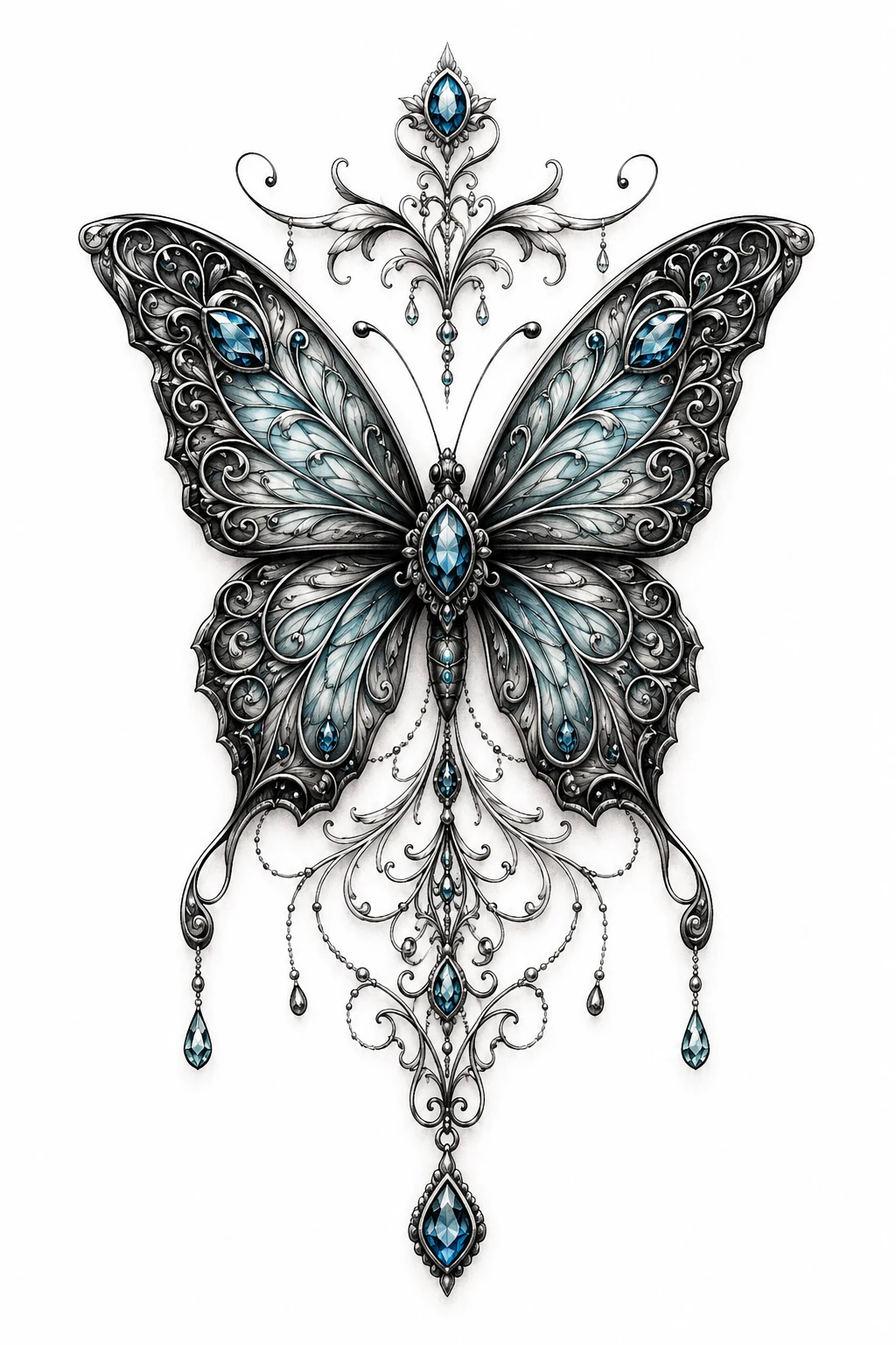 Ornamental Butterfly With Jewel Details — butterfly cover up tattoo style outfit