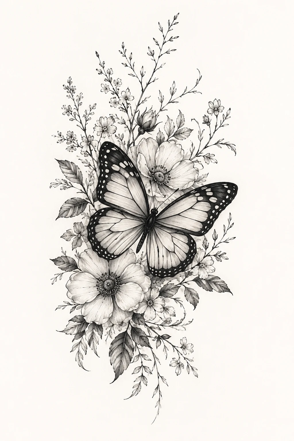 Butterfly With Botanical Details — butterfly effect tattoo style outfit