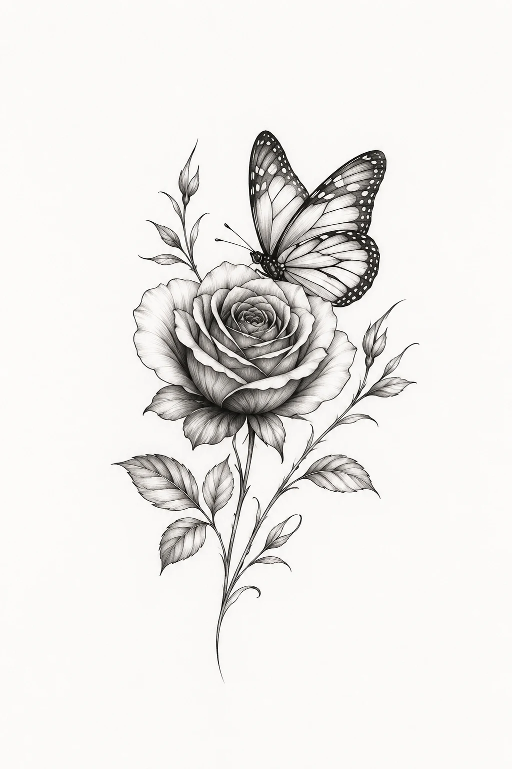 Fine-Line Butterfly Rose — butterfly flower tattoo style outfit