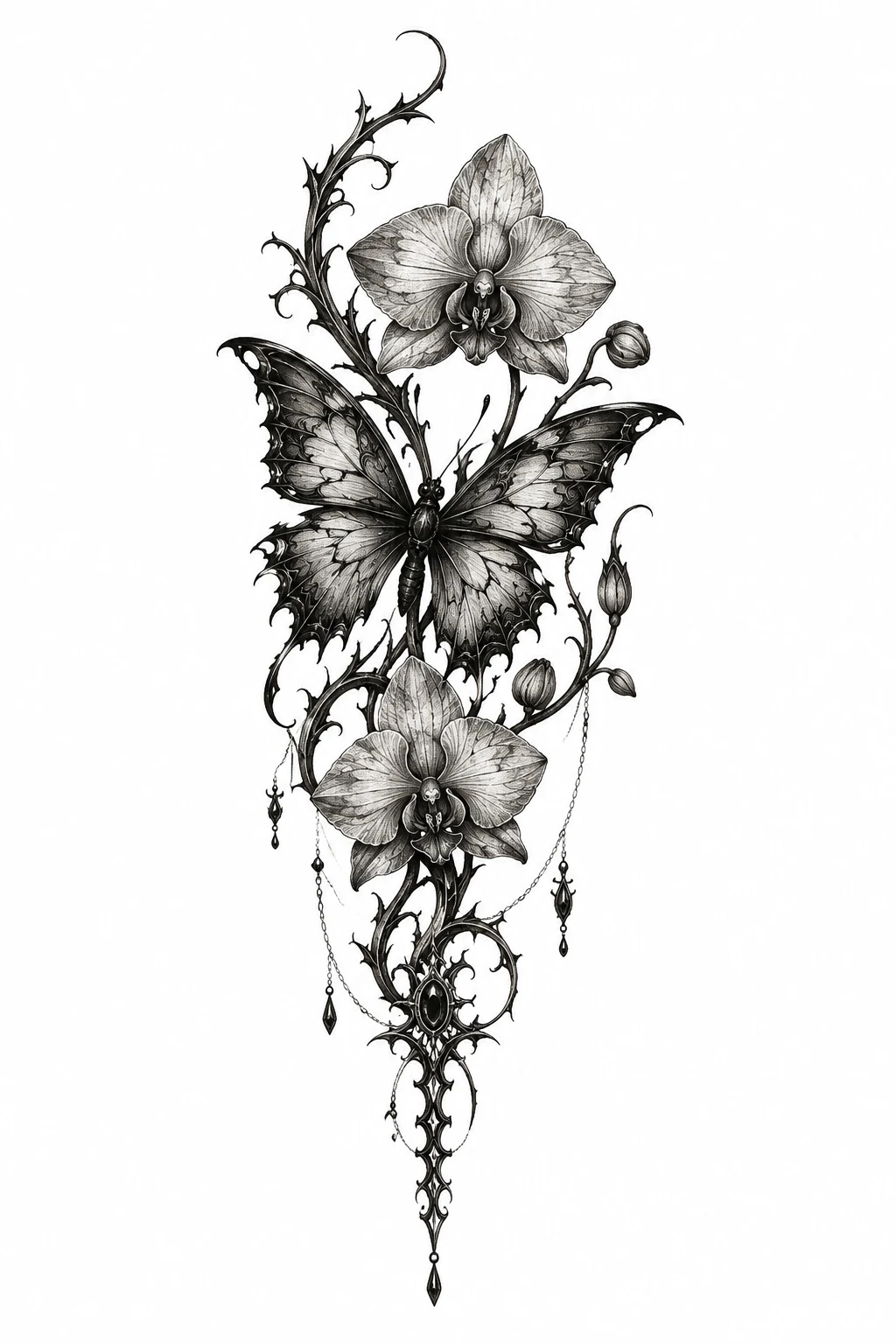 Gothic Butterfly Orchid — butterfly flower tattoo style outfit
