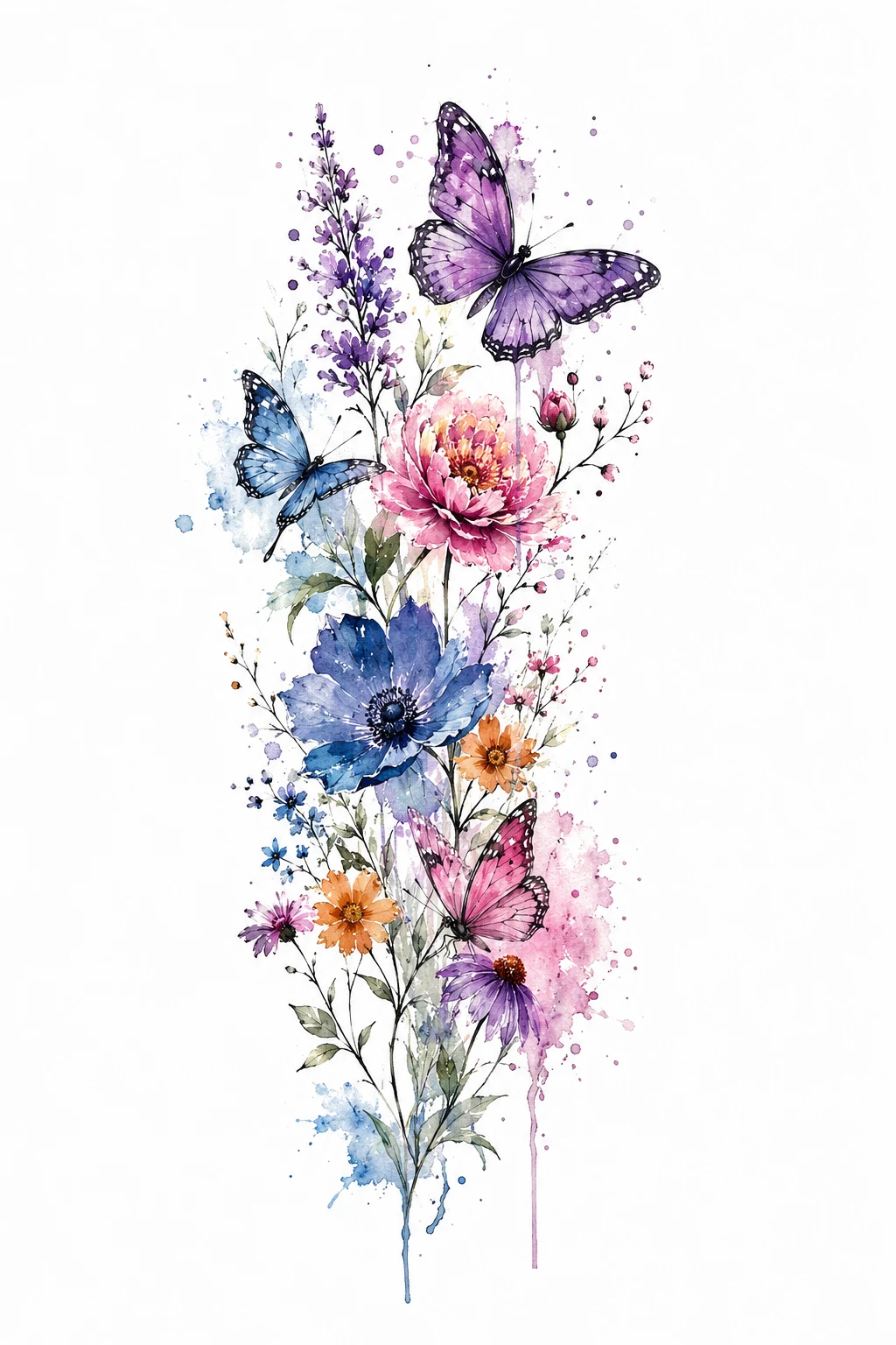 Watercolor Butterfly Garden — butterfly flower tattoo style outfit