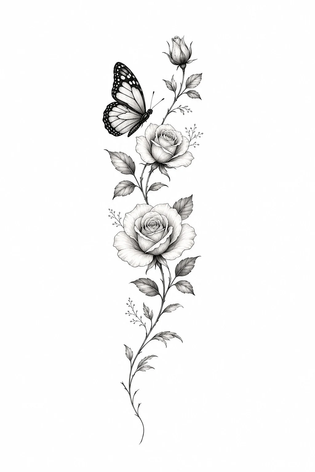 Minimal Butterfly Rose Trail — butterfly flower tattoo style outfit