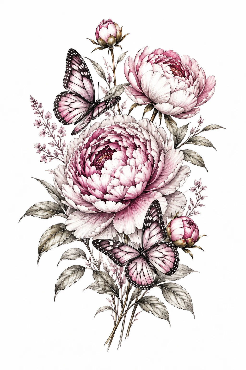 Butterfly Peony Bouquet — butterfly flower tattoo style outfit