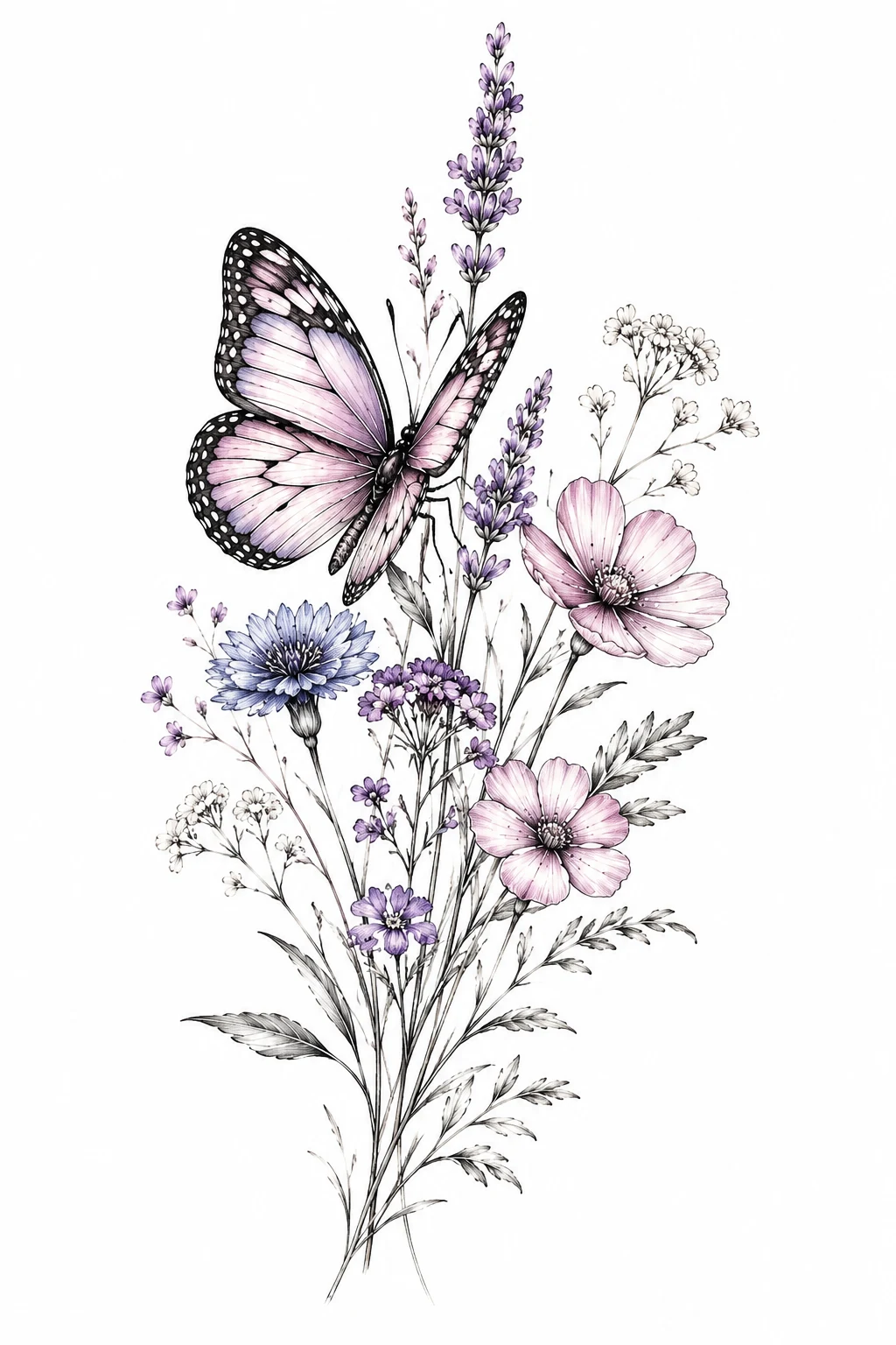 Butterfly with Wildflowers — butterfly flower tattoo style outfit