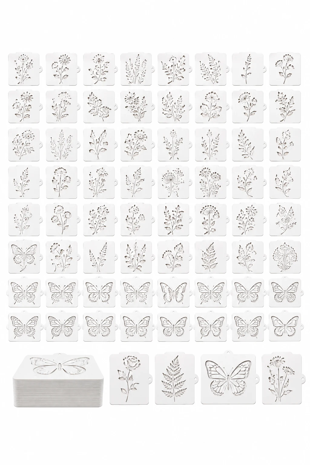 72 Pcs Botanical Stencils Set, Reusable Butterfly & Flower Painting Templates