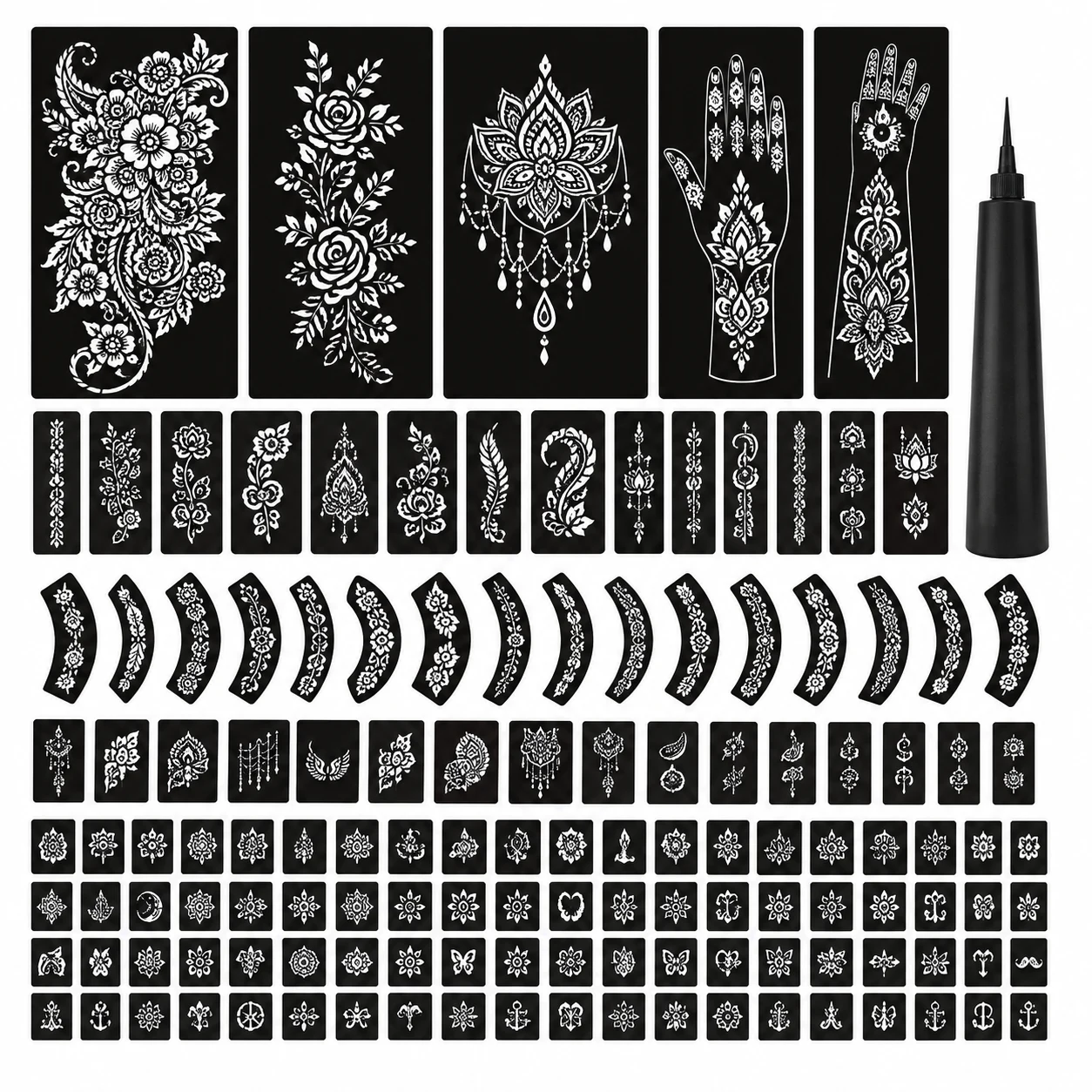Koogel 524PCS Henna Tattoo Stencil Kit with Pen, Reusable Body Art Templates