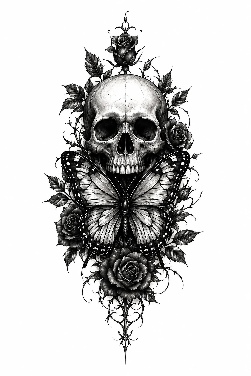 Gothic Skull Butterfly Hand Tattoo With Bold Contrast — butterfly hand tattoo style outfit