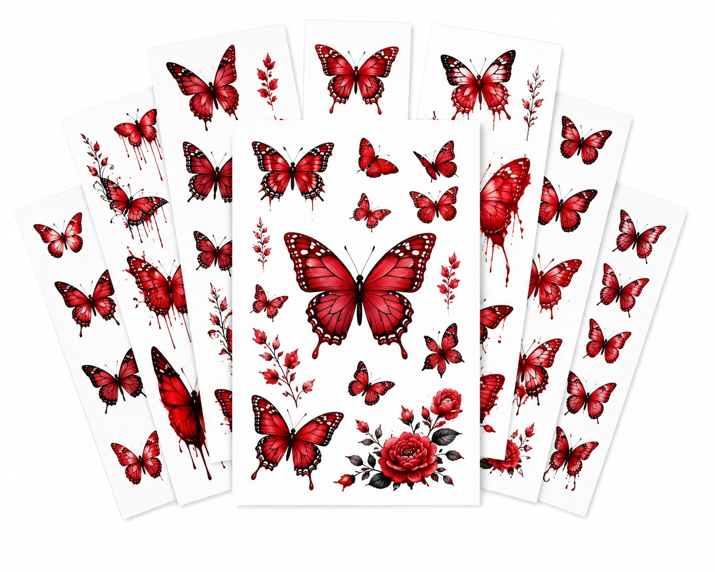 Red Butterfly Temporary Tattoos Waterproof Decal Set