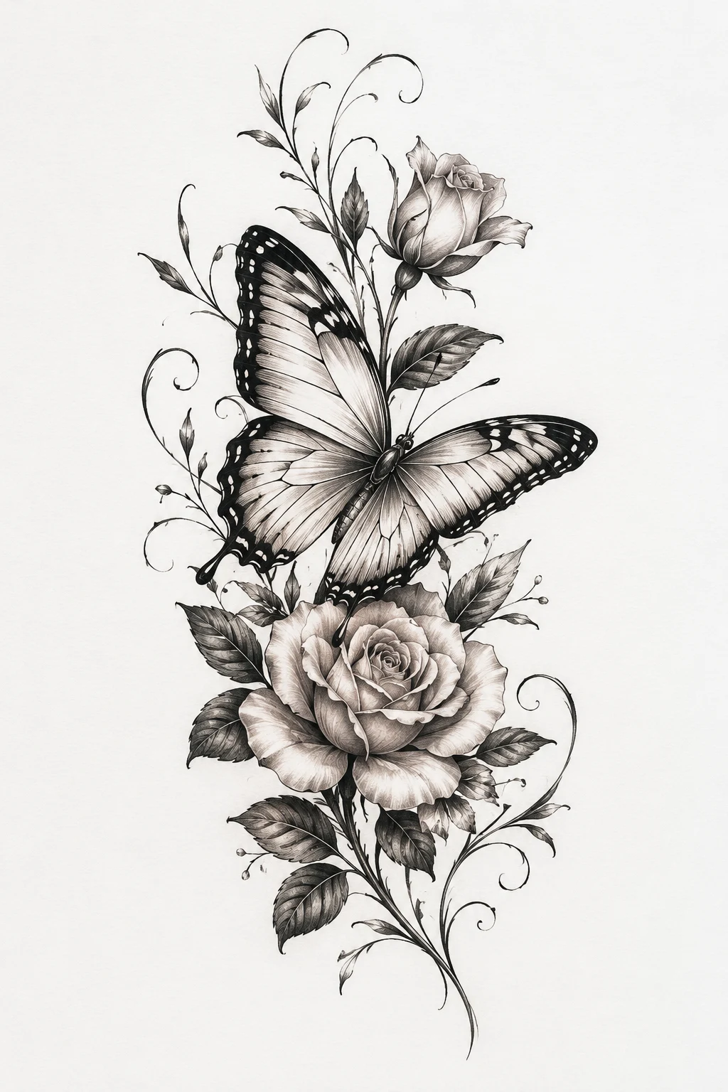 Butterfly and Rose Composition — butterfly hip tattoo style outfit
