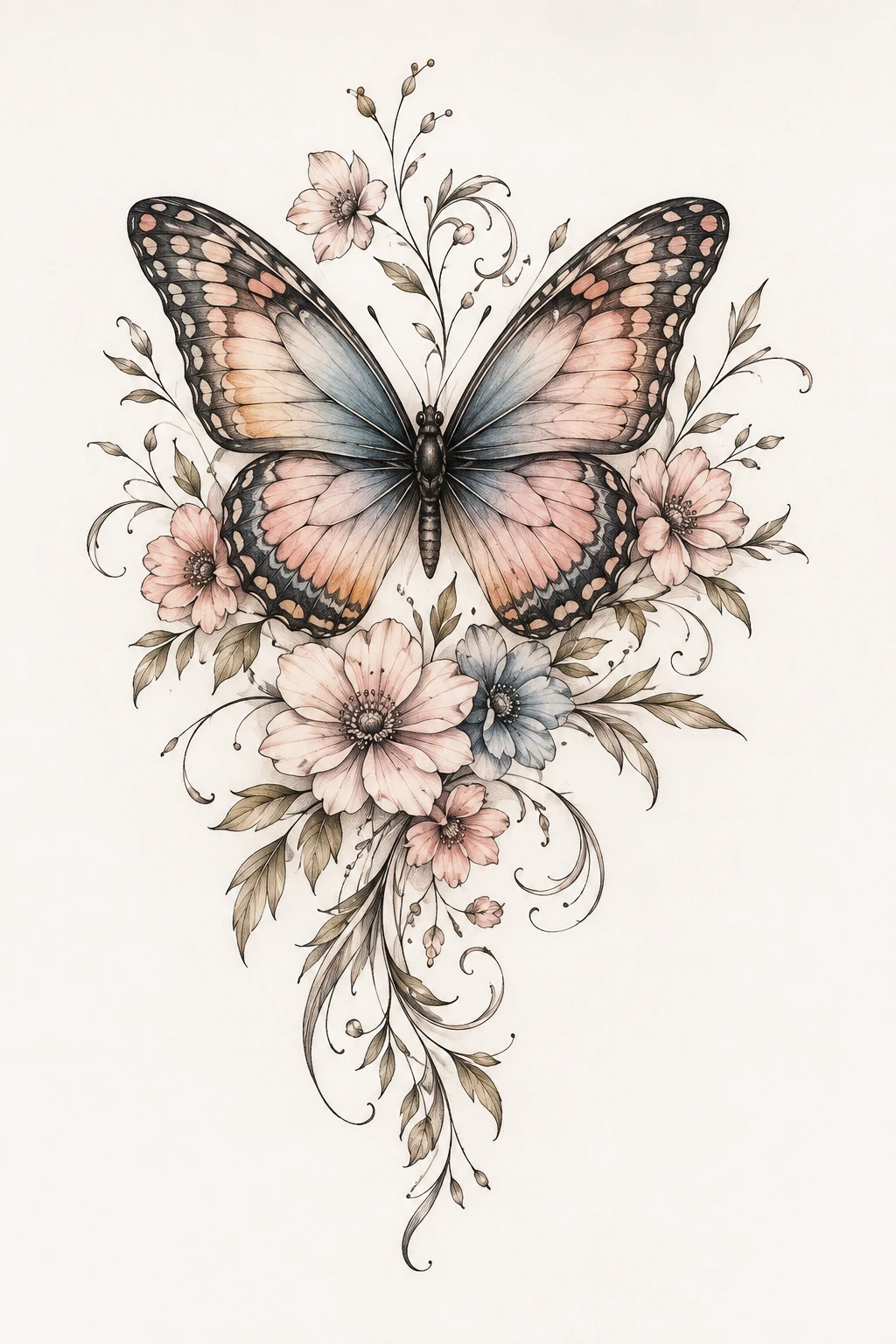 Vintage Butterfly With Soft Pastel Color — butterfly hip tattoo style outfit