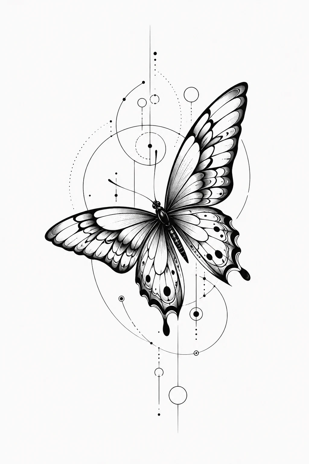 Blackwork Butterfly With Graphic Wings — butterfly hip tattoo style outfit