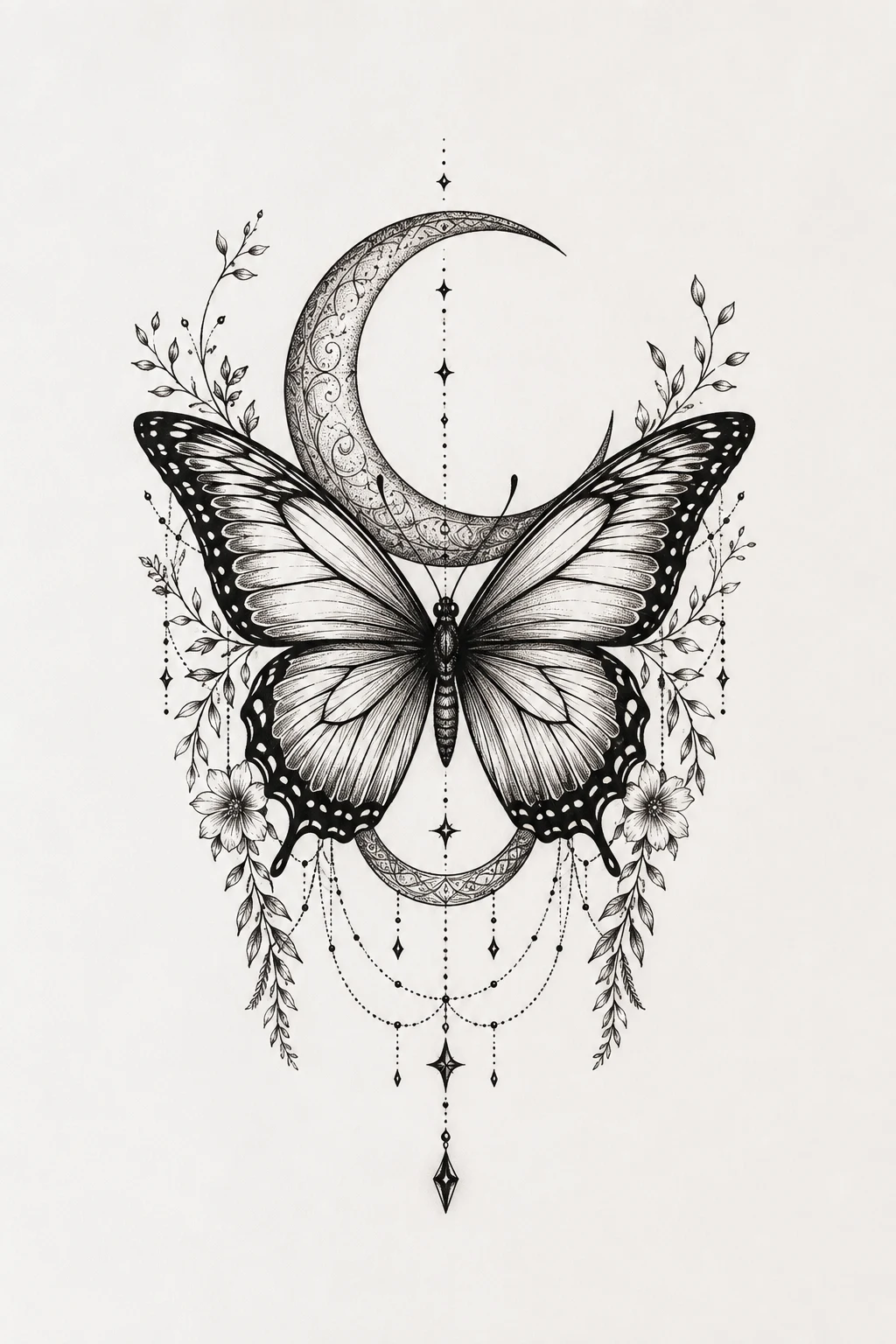 Butterfly Hip Tattoo With a Crescent Moon — butterfly hip tattoo style outfit
