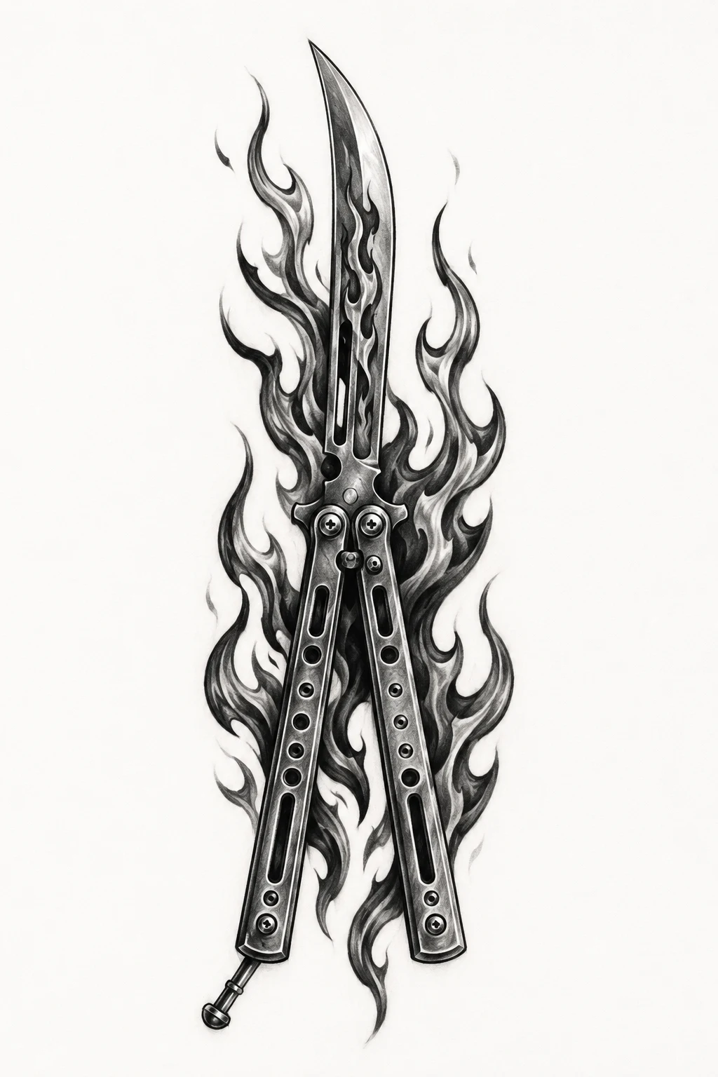 Butterfly Knife Tattoo With Flames — butterfly knife tattoo style outfit
