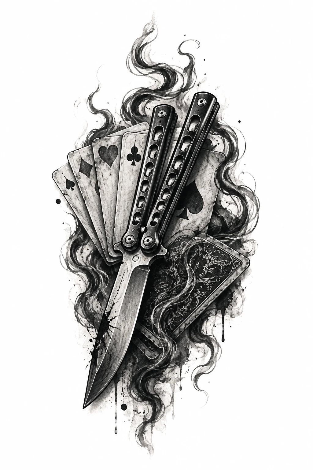 Butterfly Knife Tattoo With Playing Cards — butterfly knife tattoo style outfit