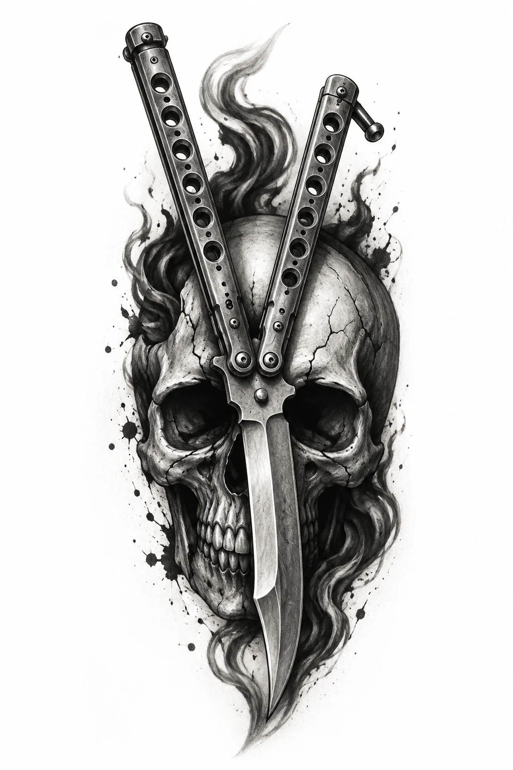 Butterfly Knife Tattoo With Skull — butterfly knife tattoo style outfit