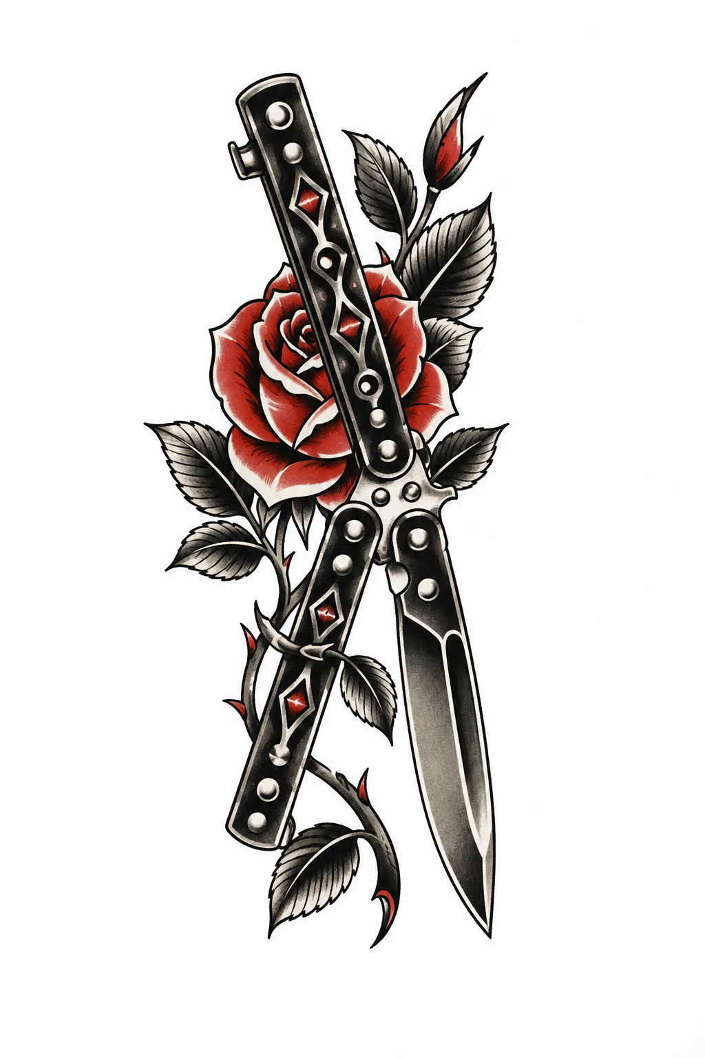 Butterfly Knife Tattoo Traditional — butterfly knife tattoo style outfit