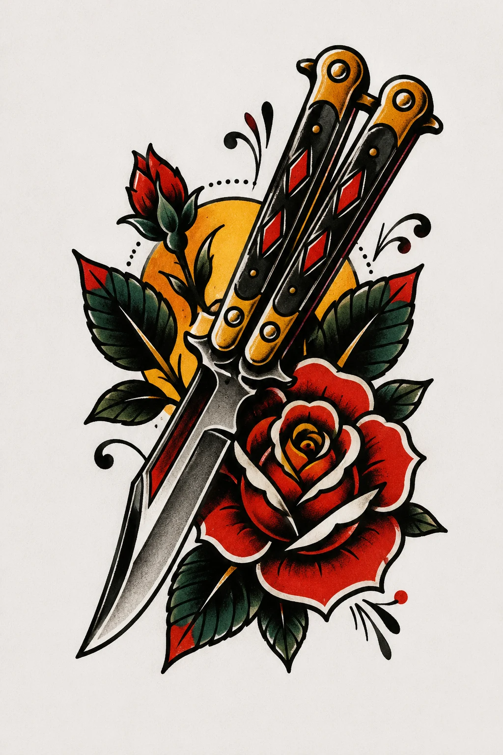 Butterfly Knife Tattoo Old School — butterfly knife tattoo style outfit