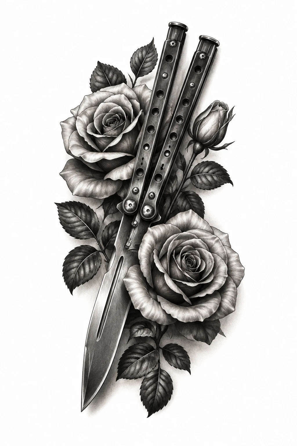 Butterfly Knife Tattoo With Roses — butterfly knife tattoo style outfit