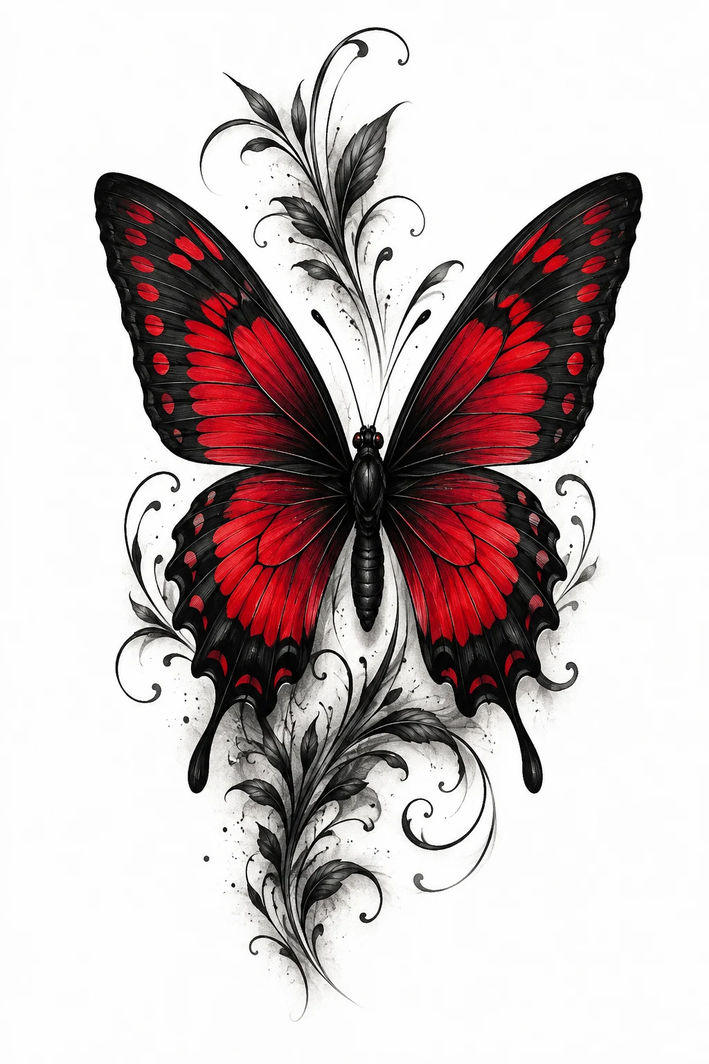 Red-and-Black Butterfly — butterfly leg tattoo style outfit
