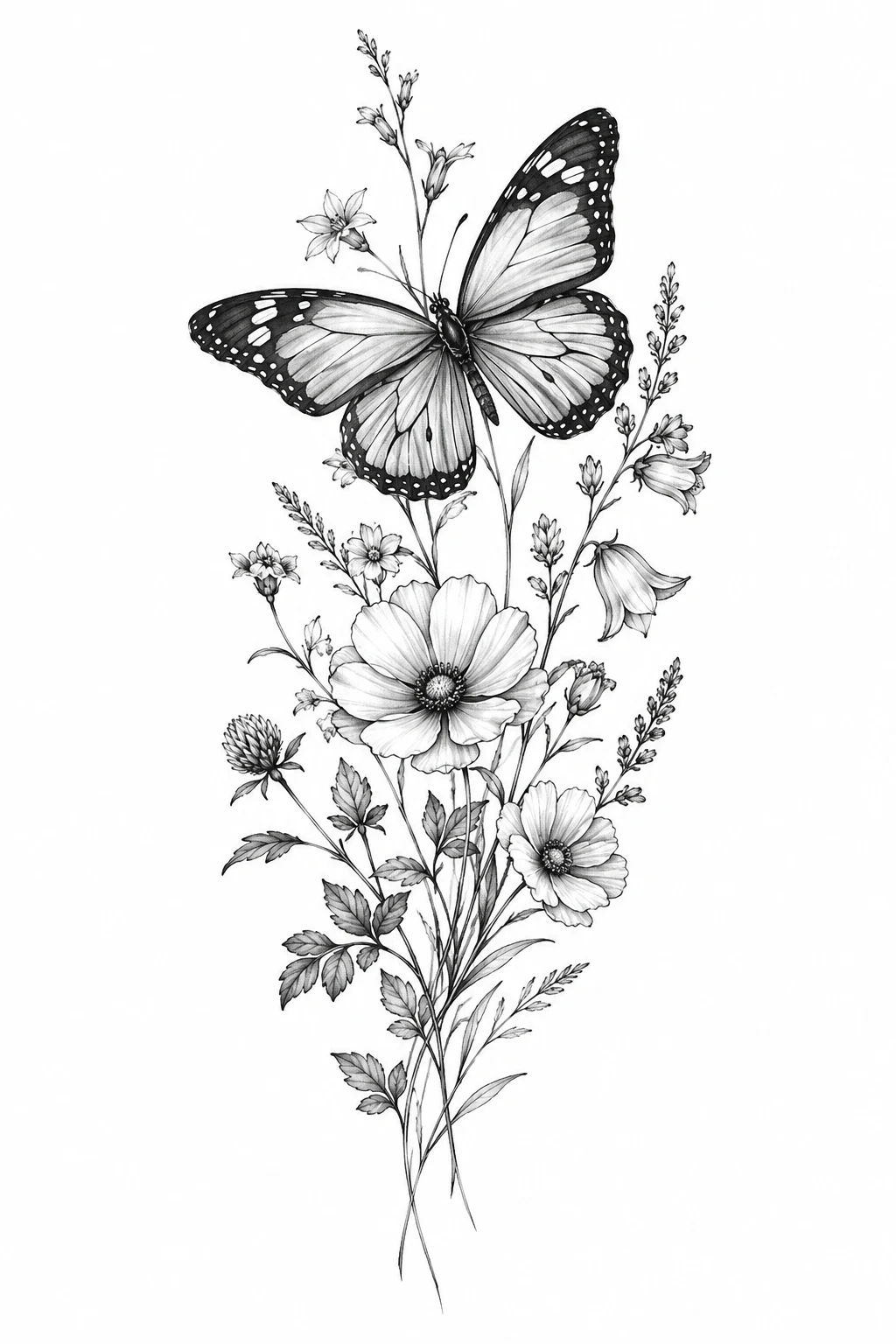 Butterfly and Wildflower Pairing — butterfly leg tattoo style outfit