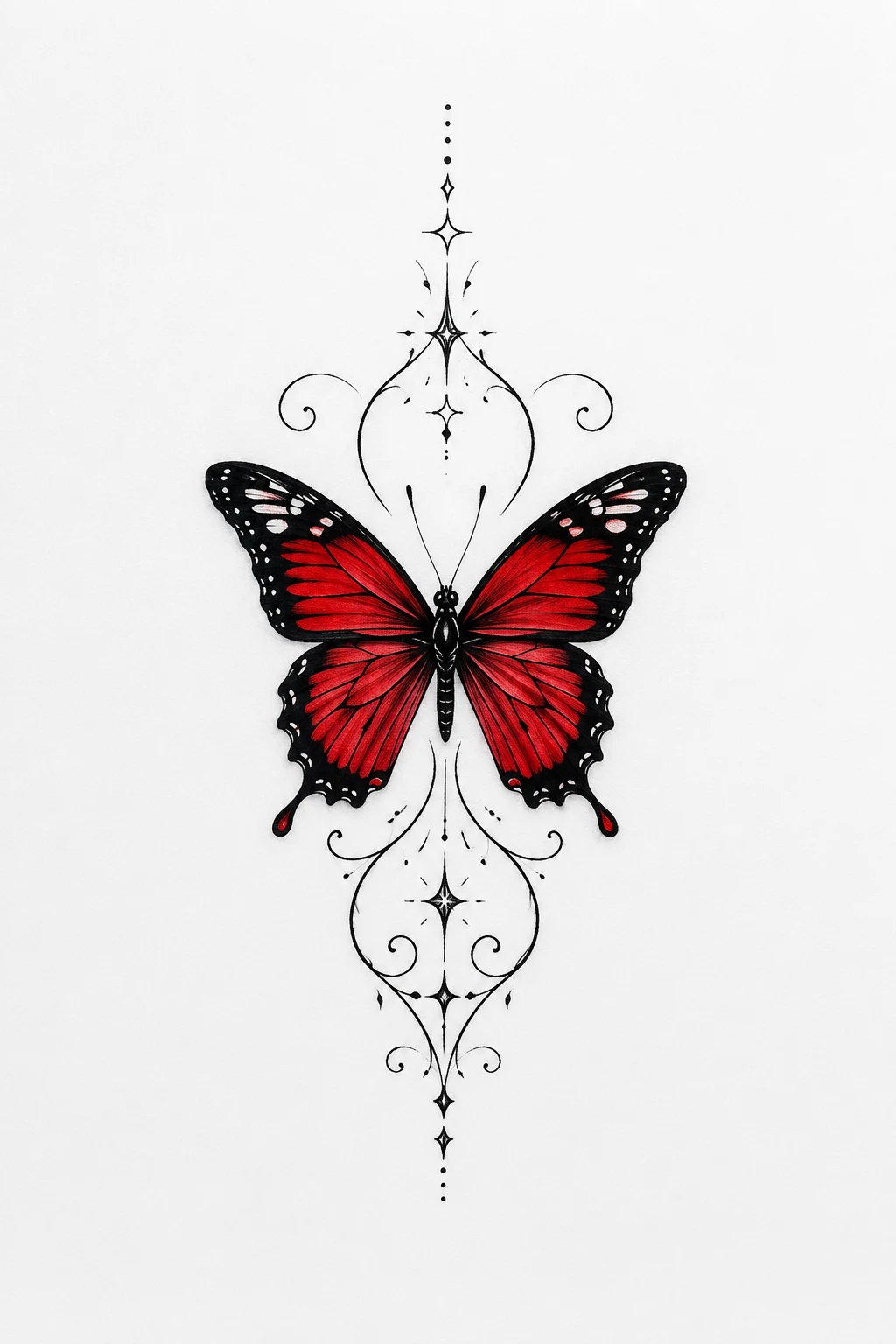 Butterfly Neck Tattoo With Red Wings — butterfly neck tattoo style outfit