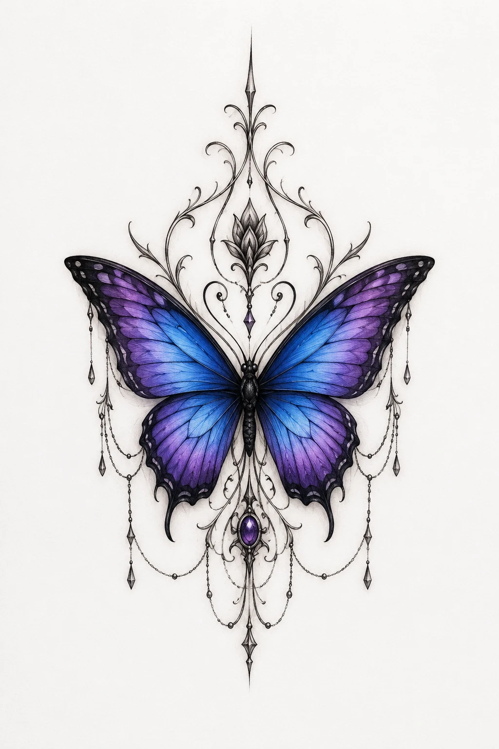 Butterfly Neck Tattoo With Blue and Purple Wings — butterfly neck tattoo style outfit
