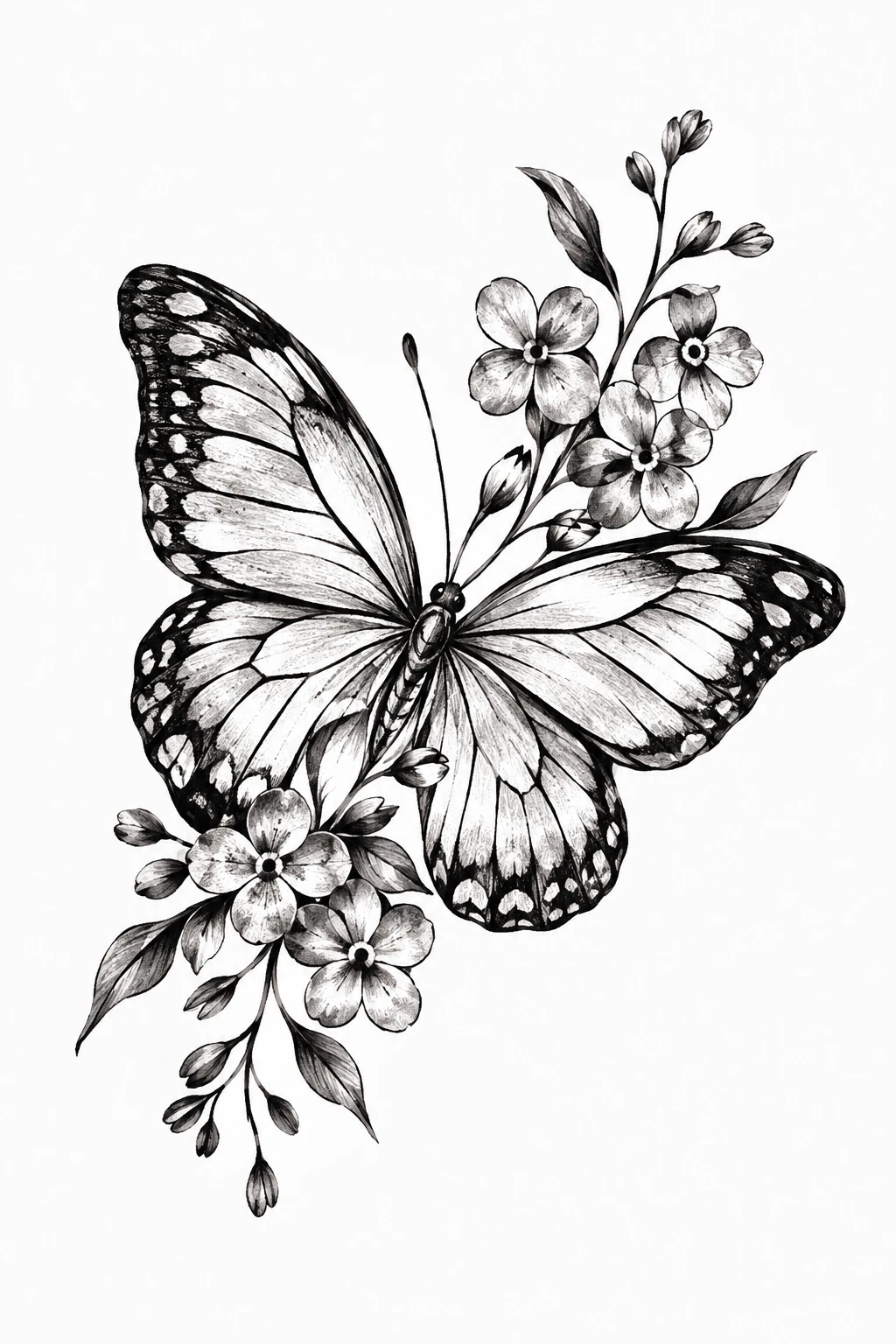 Butterfly With Forget-Me-Not Flowers — butterfly remembrance tattoo style outfit