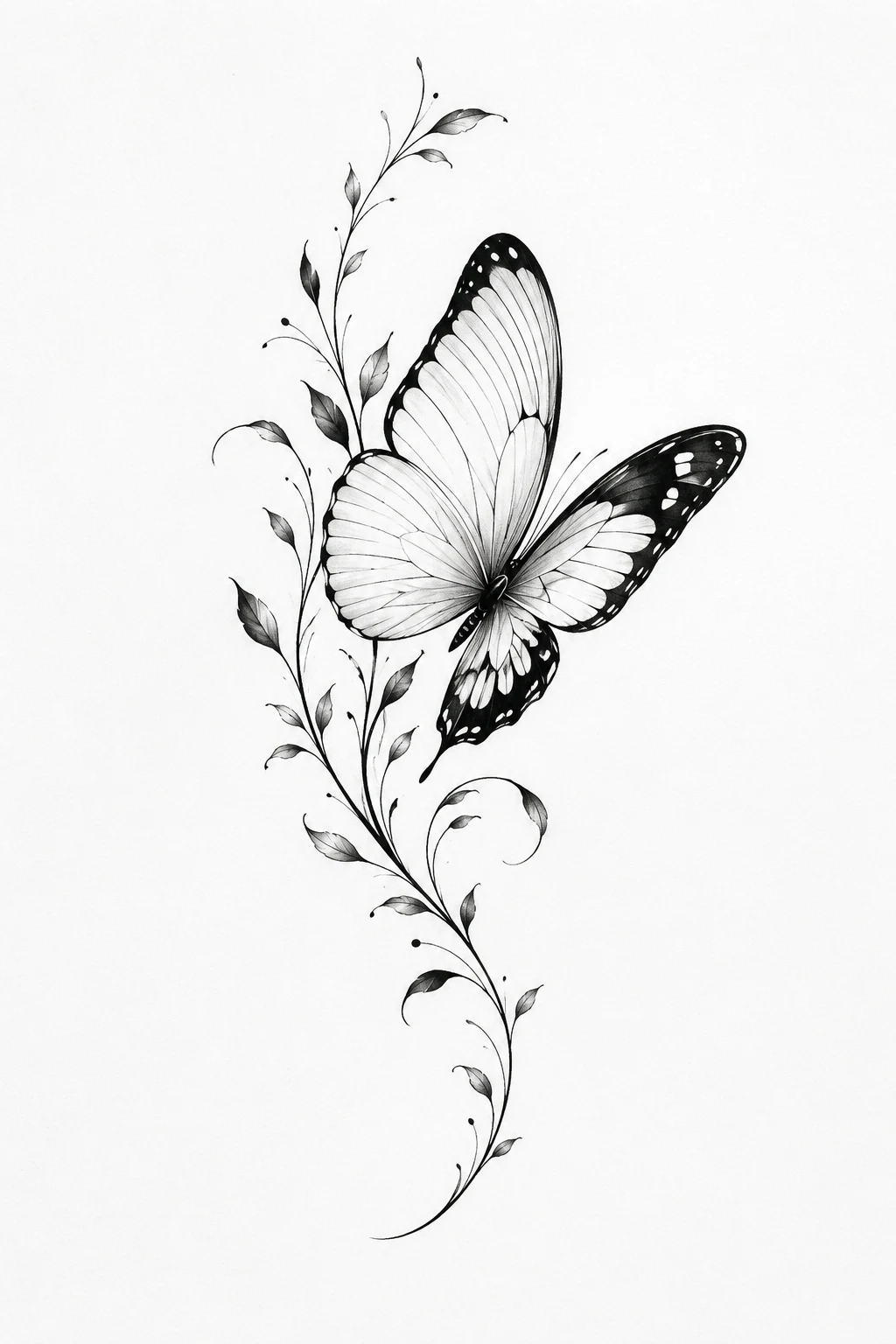 Minimalist White-and-Black Butterfly — butterfly rib tattoo style outfit