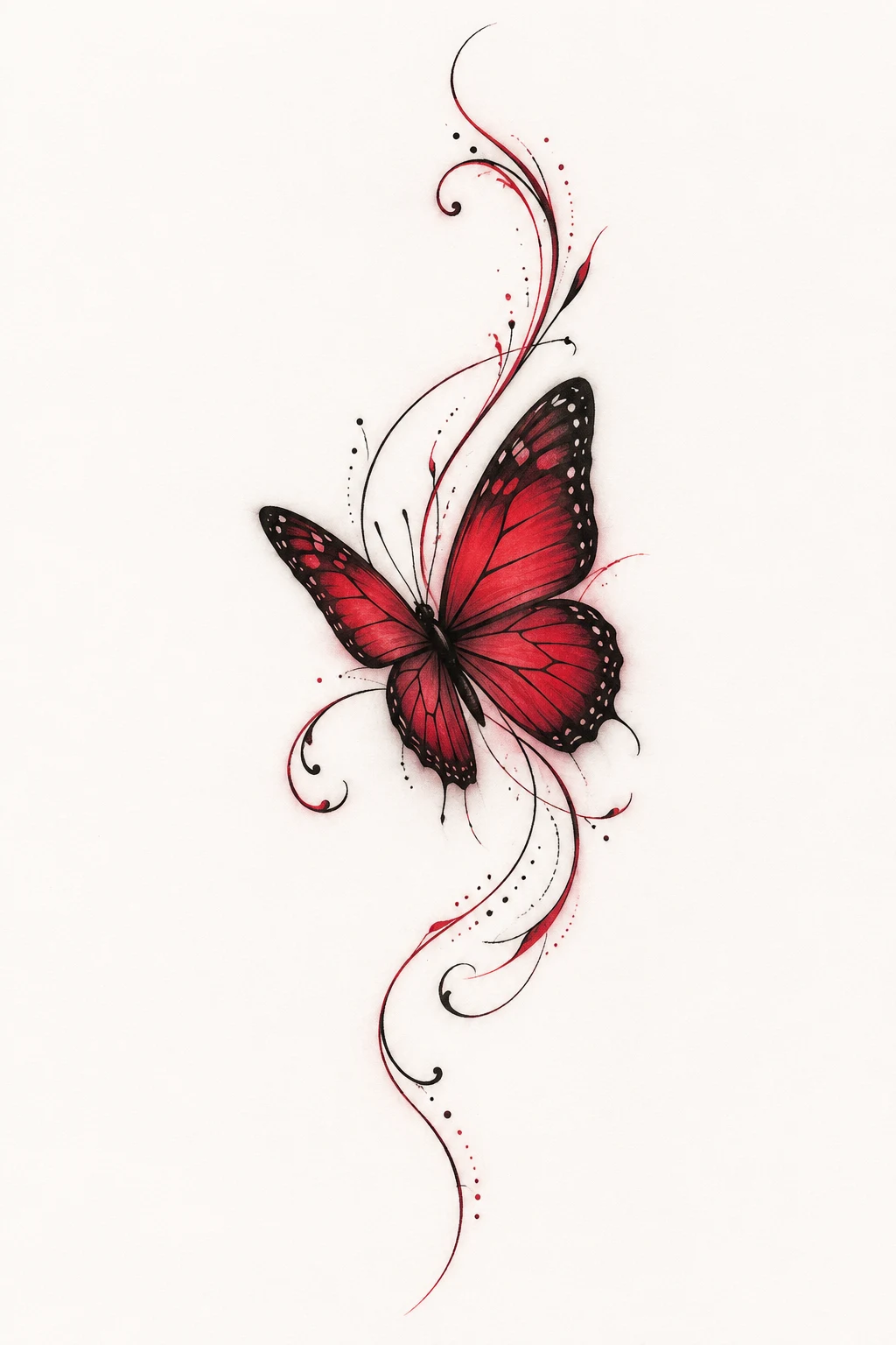 Red Butterfly Rib Tattoo — butterfly rib tattoo style outfit