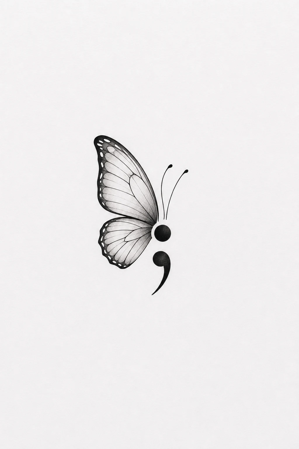 Butterfly Semicolon Tattoo Behind Ear — butterfly semicolon tattoo style outfit