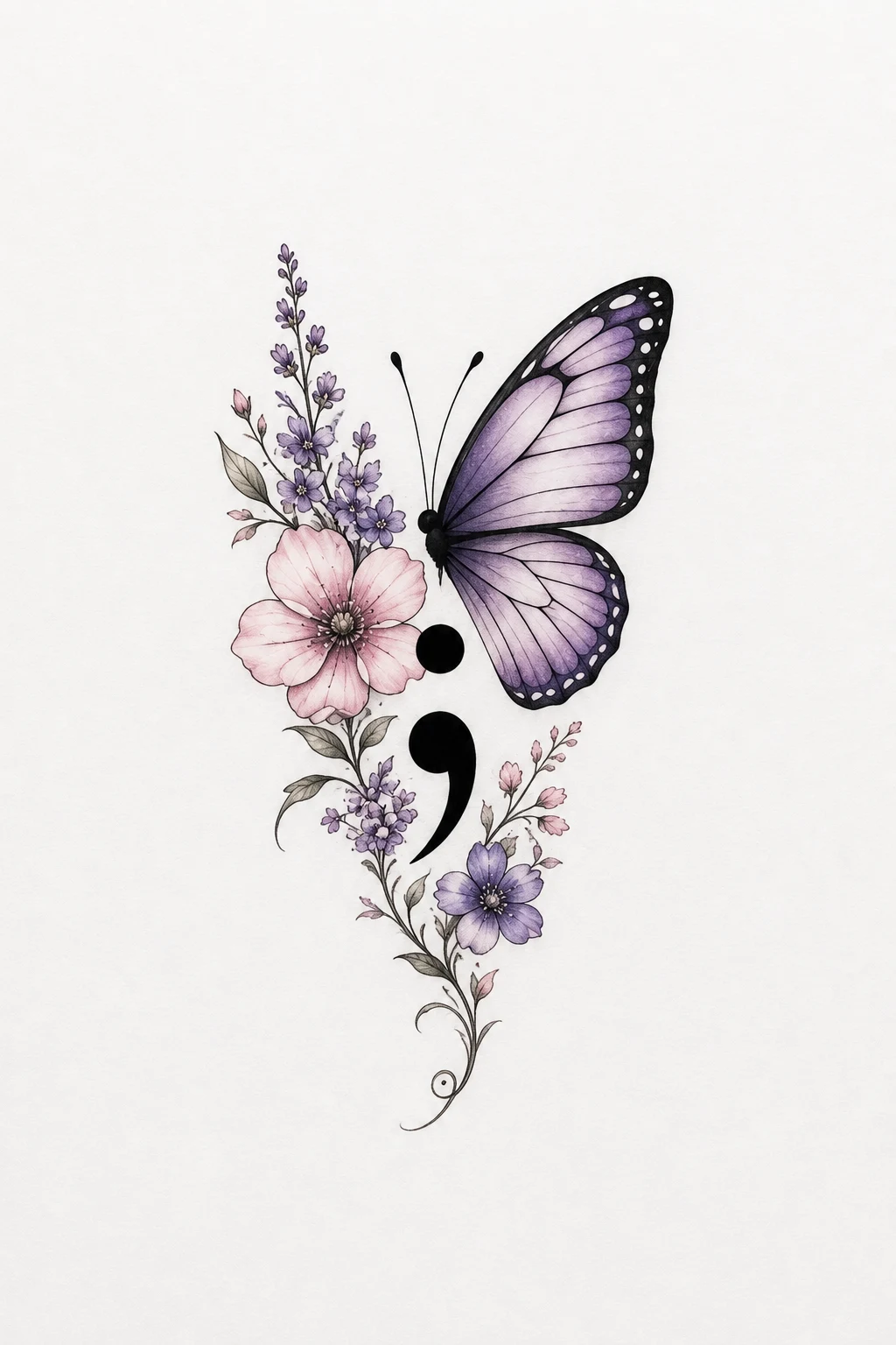 Floral Butterfly Semicolon Tattoo — butterfly semicolon tattoo style outfit