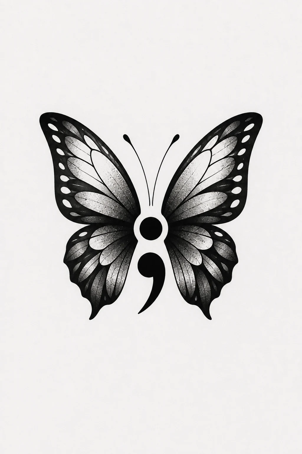 Blackwork Butterfly Semicolon Tattoo — butterfly semicolon tattoo style outfit