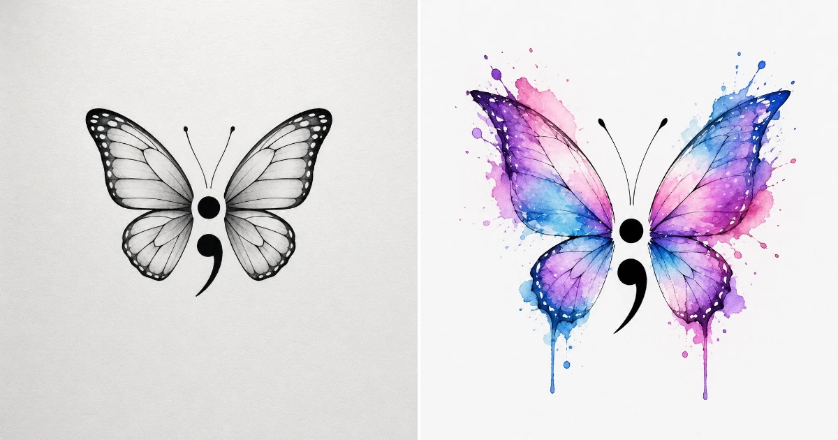 Butterfly semicolon tattoo:10Ultimate Tattoo Ideas butterfly semicolon tattoo