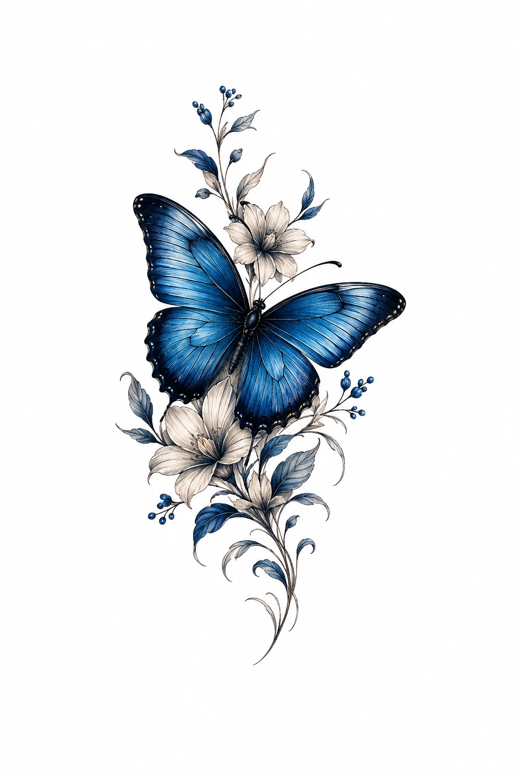 Jewel-Tone Blue Butterfly — butterfly shoulder tattoo style outfit