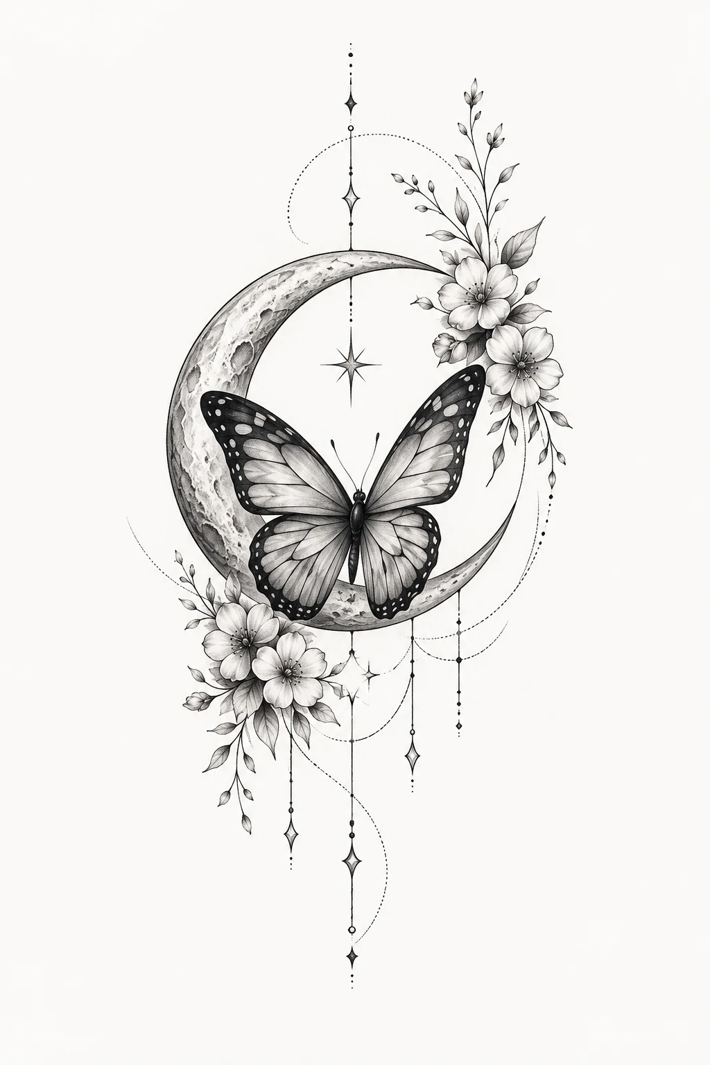 Butterfly and Crescent Moon — butterfly shoulder tattoo style outfit