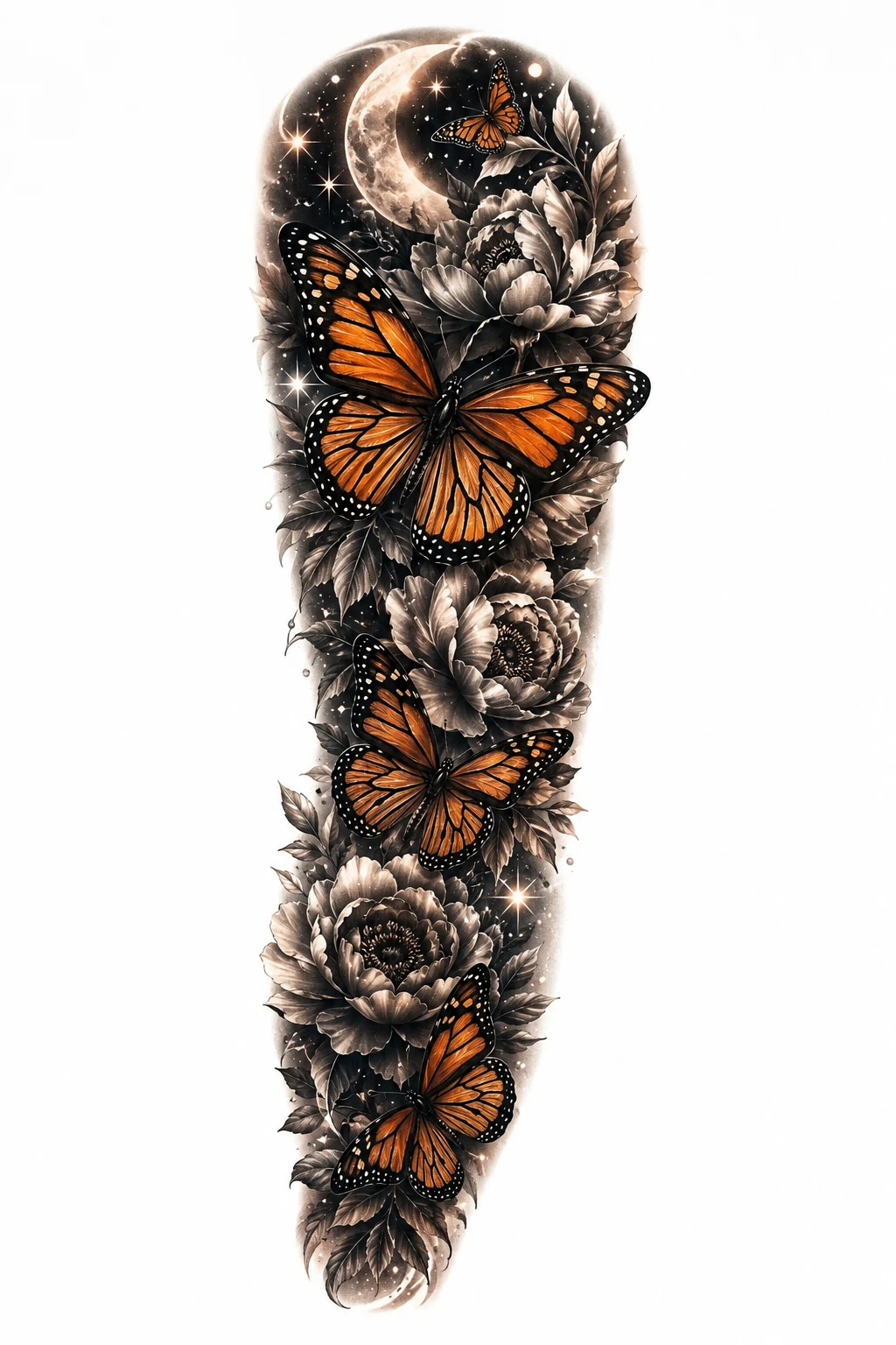 Midnight Monarch Butterfly Sleeve Tattoo — butterfly sleeve tattoo style outfit