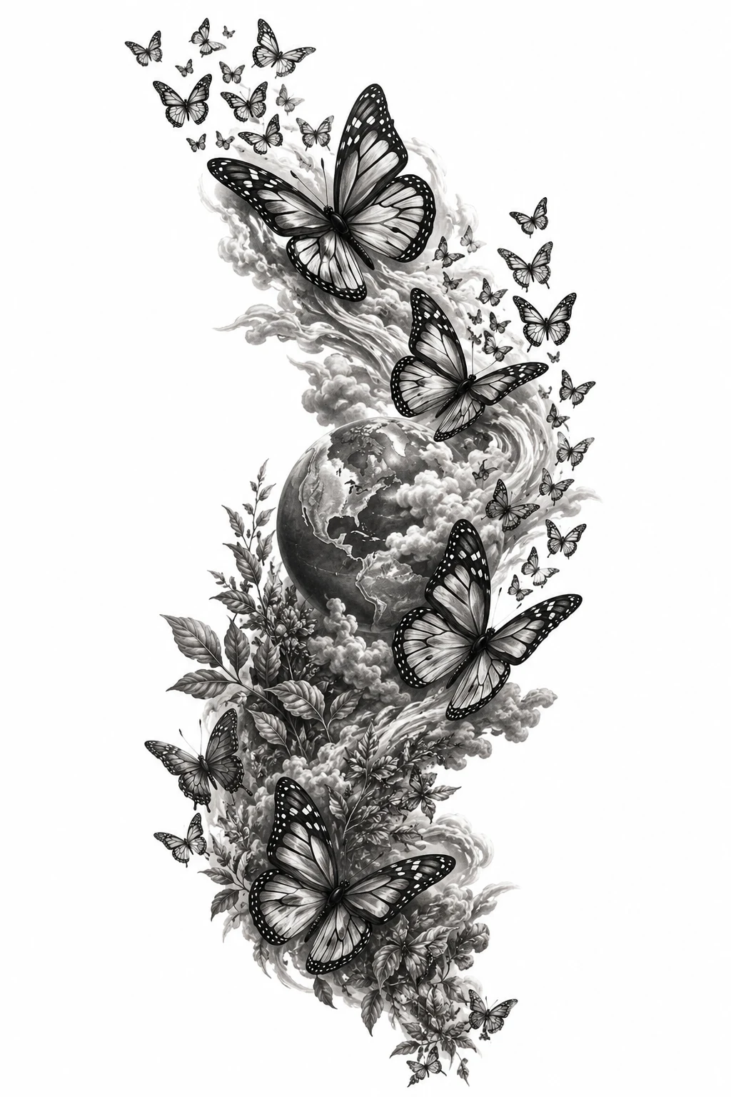 Realistic Butterfly Migration Sleeve — butterfly sleeve tattoo style outfit