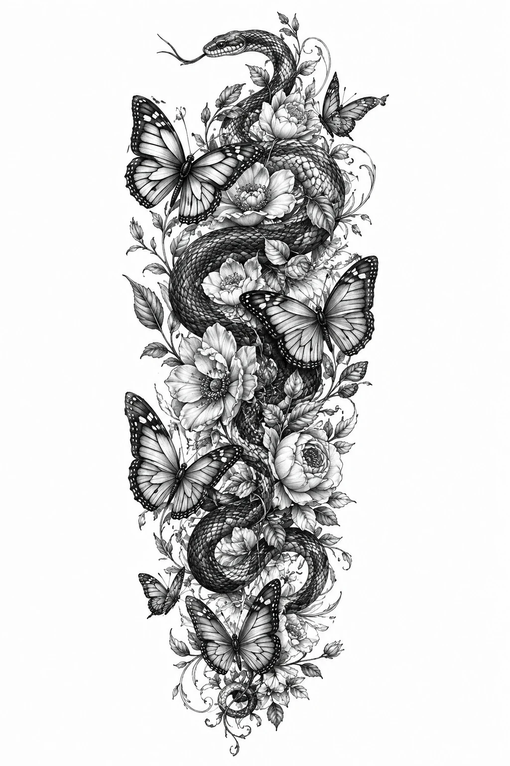Butterfly and Snake Fusion Sleeve — butterfly sleeve tattoo style outfit