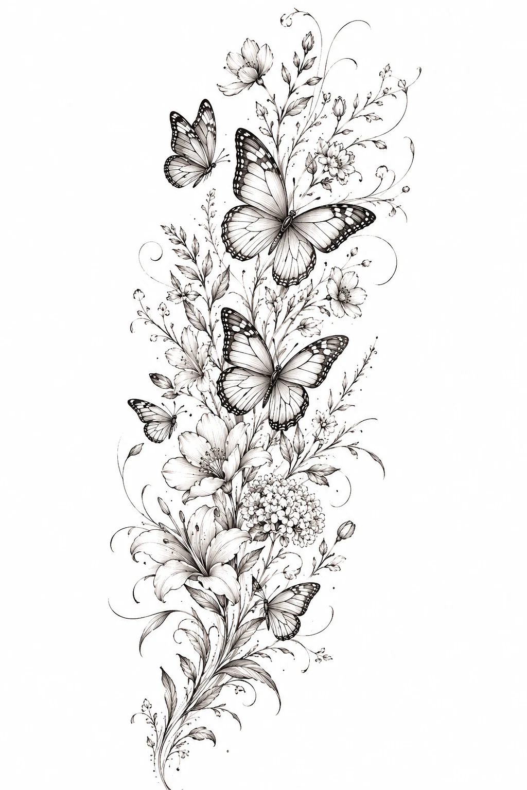 Fine-Line Butterfly Garden — butterfly sleeve tattoo style outfit
