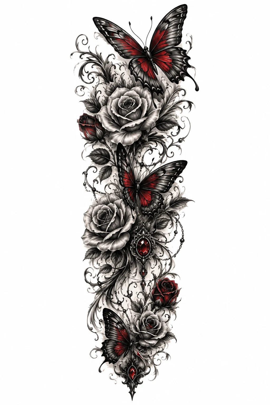 Gothic Butterfly and Rose Sleeve — butterfly sleeve tattoo style outfit