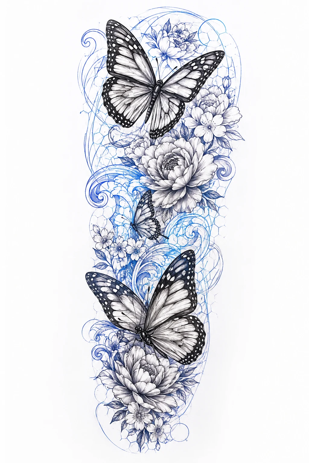 Butterfly Sleeve Tattoo Stencil Blueprint — butterfly sleeve tattoo style outfit