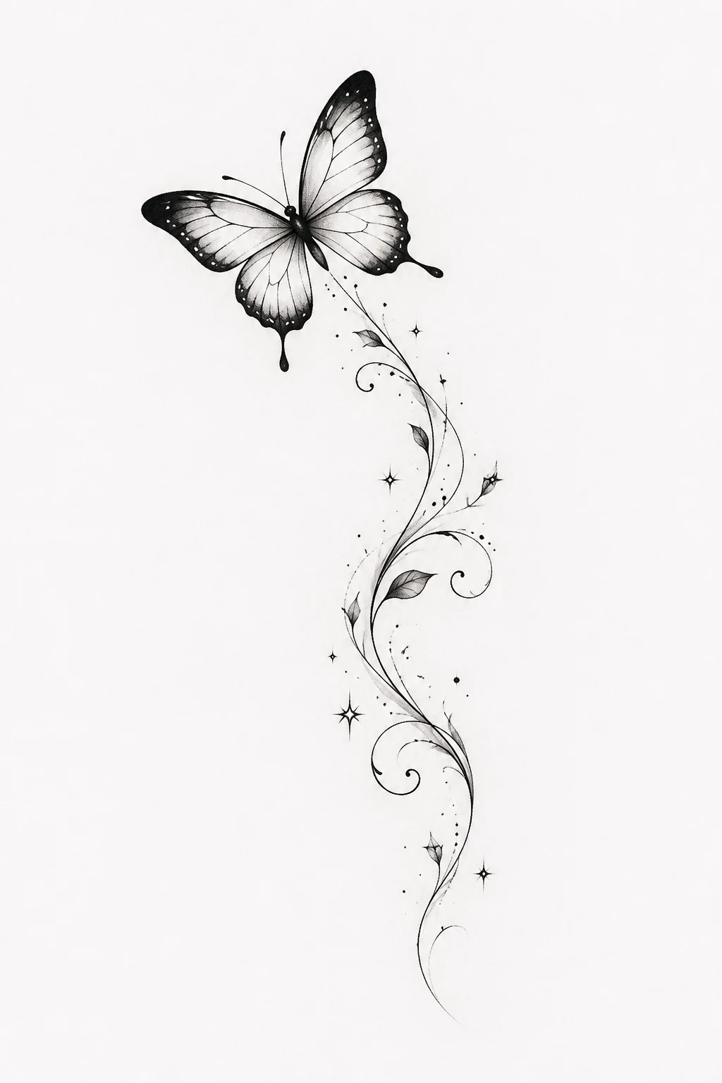 Butterfly With a Trail Toward the Neck — butterfly tattoo behind ear style outfit