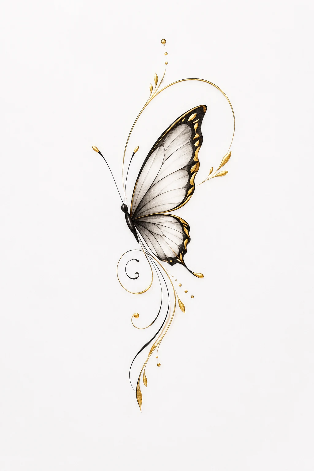 Minimal Butterfly With Gold-Style Accents — butterfly tattoo behind ear style outfit