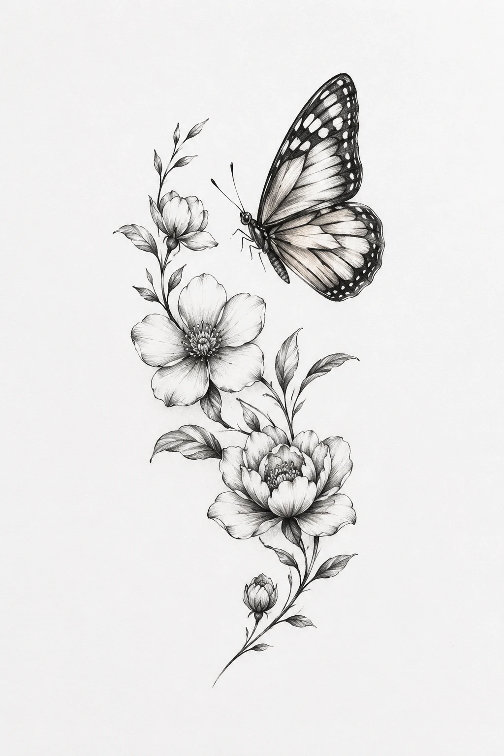 Butterfly With Flowers — butterfly tattoo behind ear style outfit