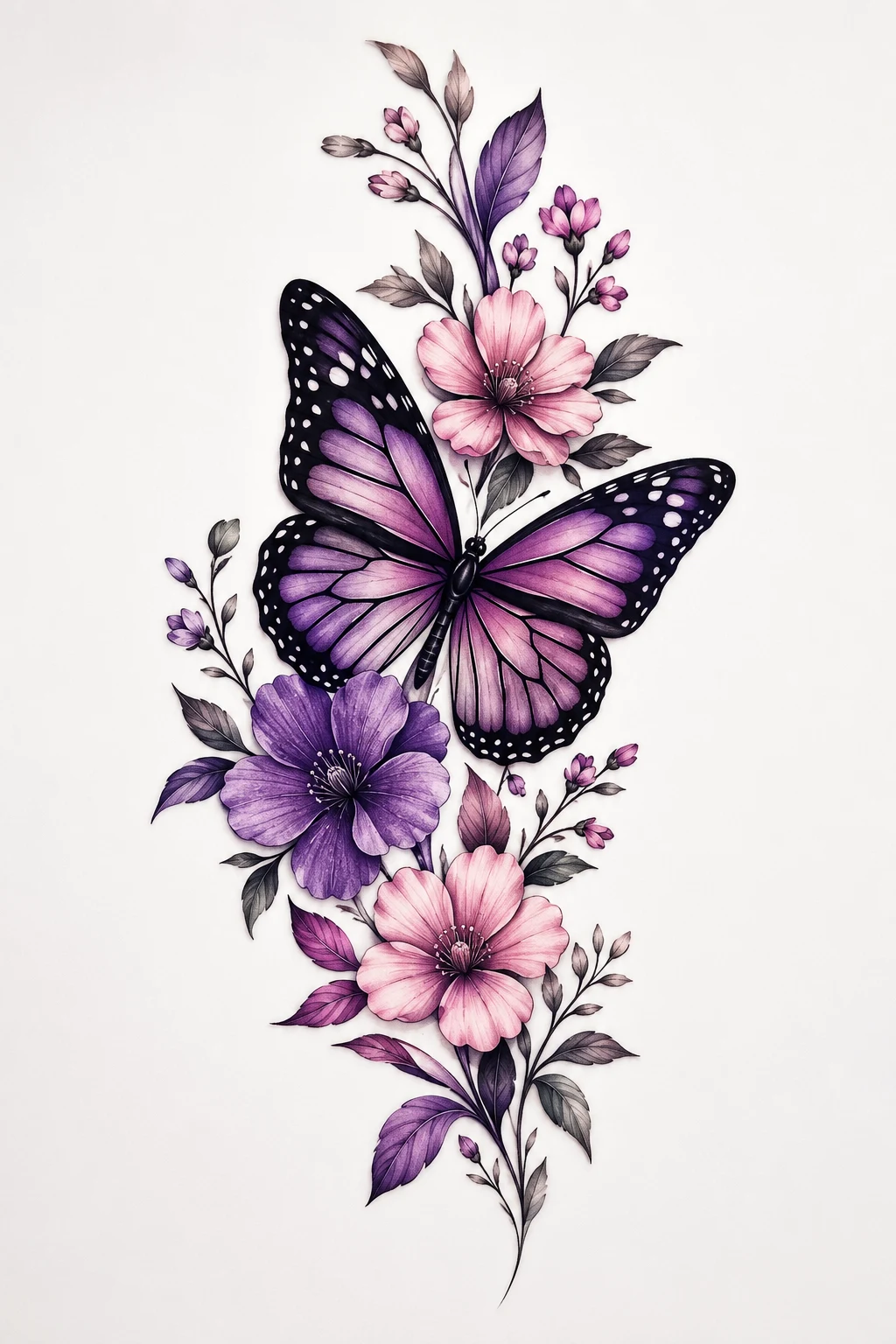 Butterfly With Floral Color Matching — butterfly tattoo color style outfit